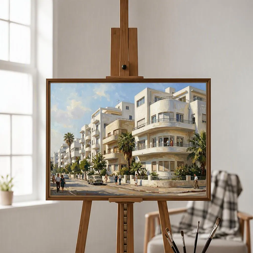 Tel Aviv Bauhaus White City Oil Painting | Middle East & Holy Land Wall Art | Handmade Canvas, Made to Order