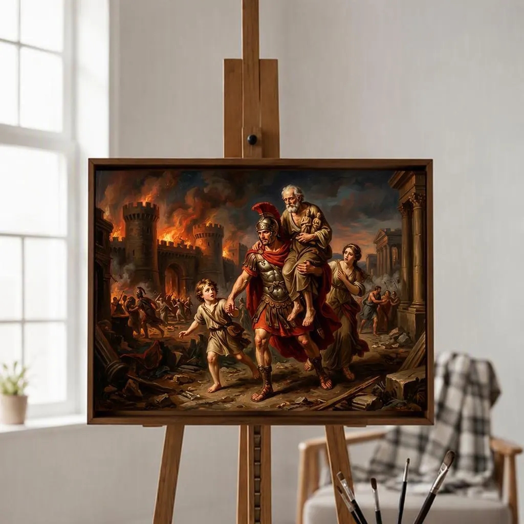 Aeneas Fleeing Troy Oil Painting | Ancient Rome Wall Art | Handmade Canvas, Made to Order