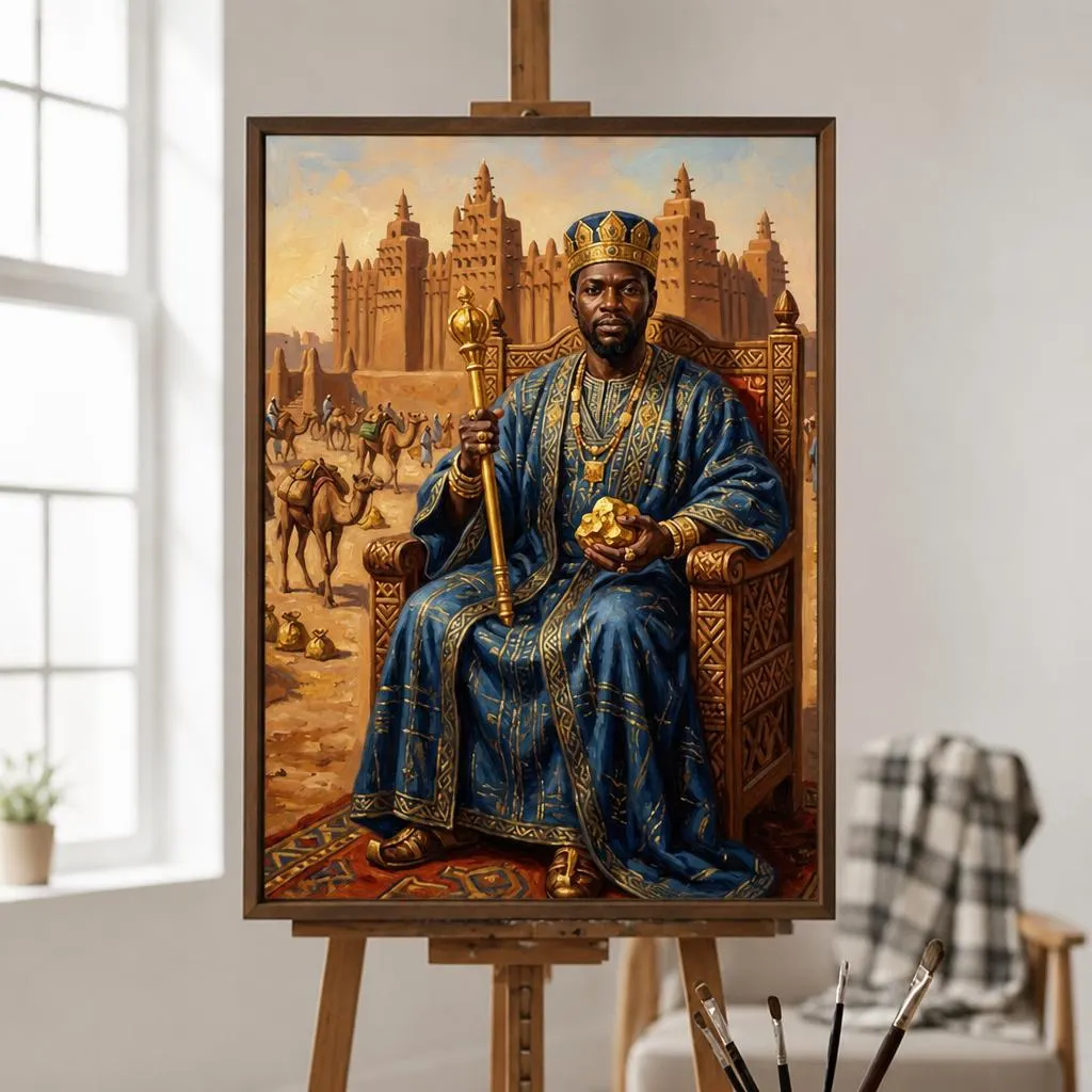 Mansa Musa Of Mali Oil Painting | Africa Heritage Wall Art | Handmade Canvas, Made to Order