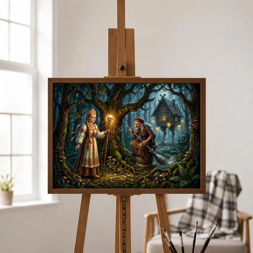 Slavic Folk Tale Illustration Oil Painting | Europe Heritage Wall Art | Handmade Canvas, Made to Order