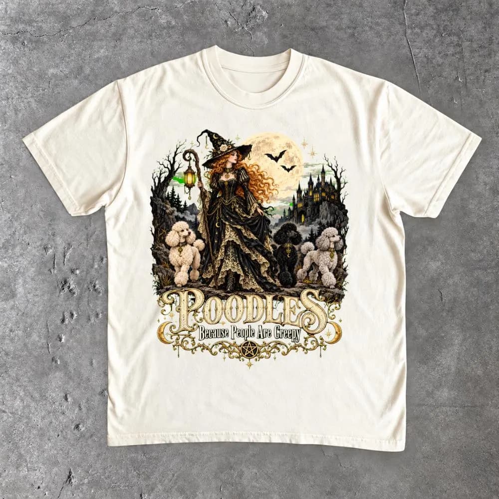 Poodles Because People are Creepy Halloween Witch and Dogs T-Shirt - image 4