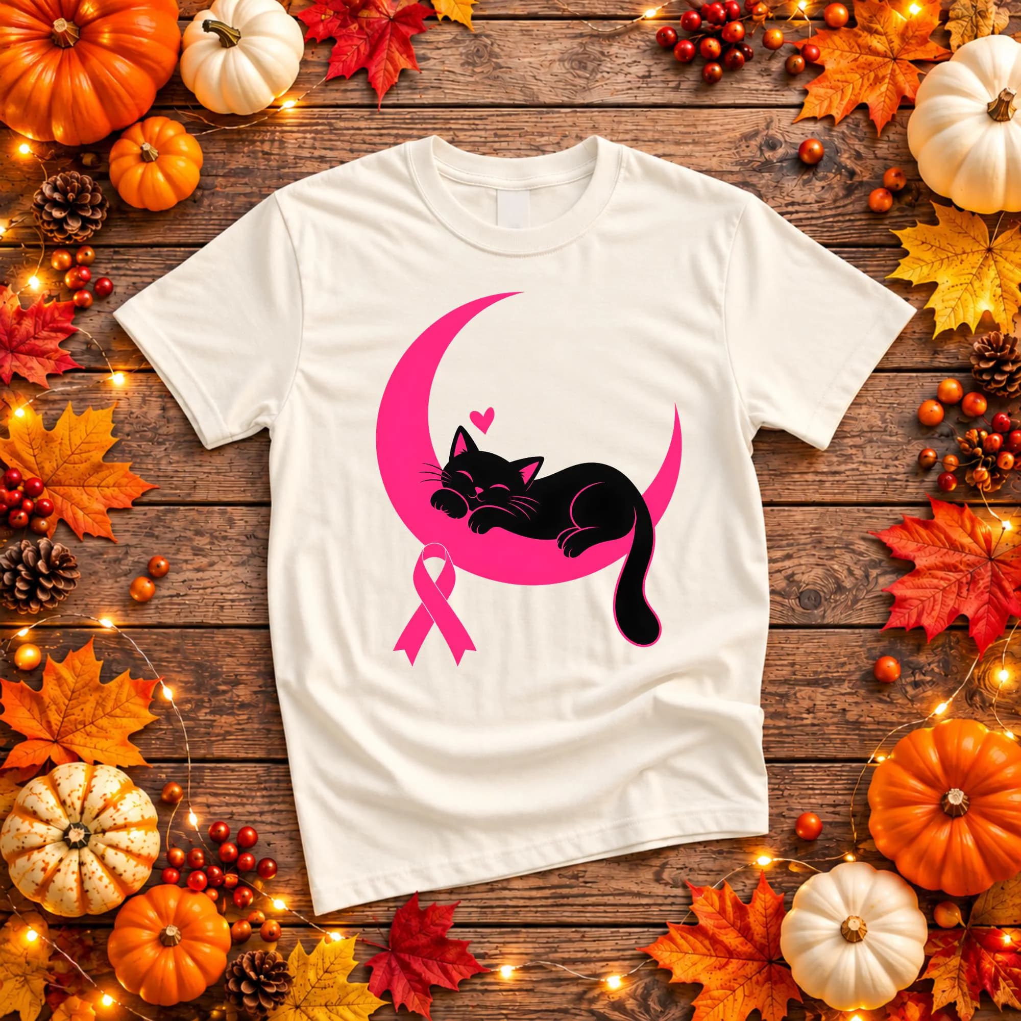 Breast Cancer Awareness PNG: Black Cat Pink Ribbon Moon Cat Lover png Support Survivor Clipart (Digital Download) - image 5