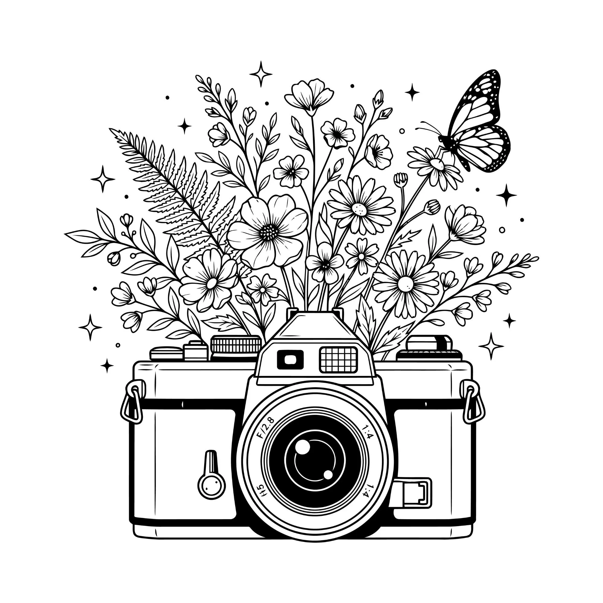 Camera with Butterfly and Flowers Svg, Floral Camera Svg,  Camera Svg, Flower Camera Svg, Photography Svg, Instant Download