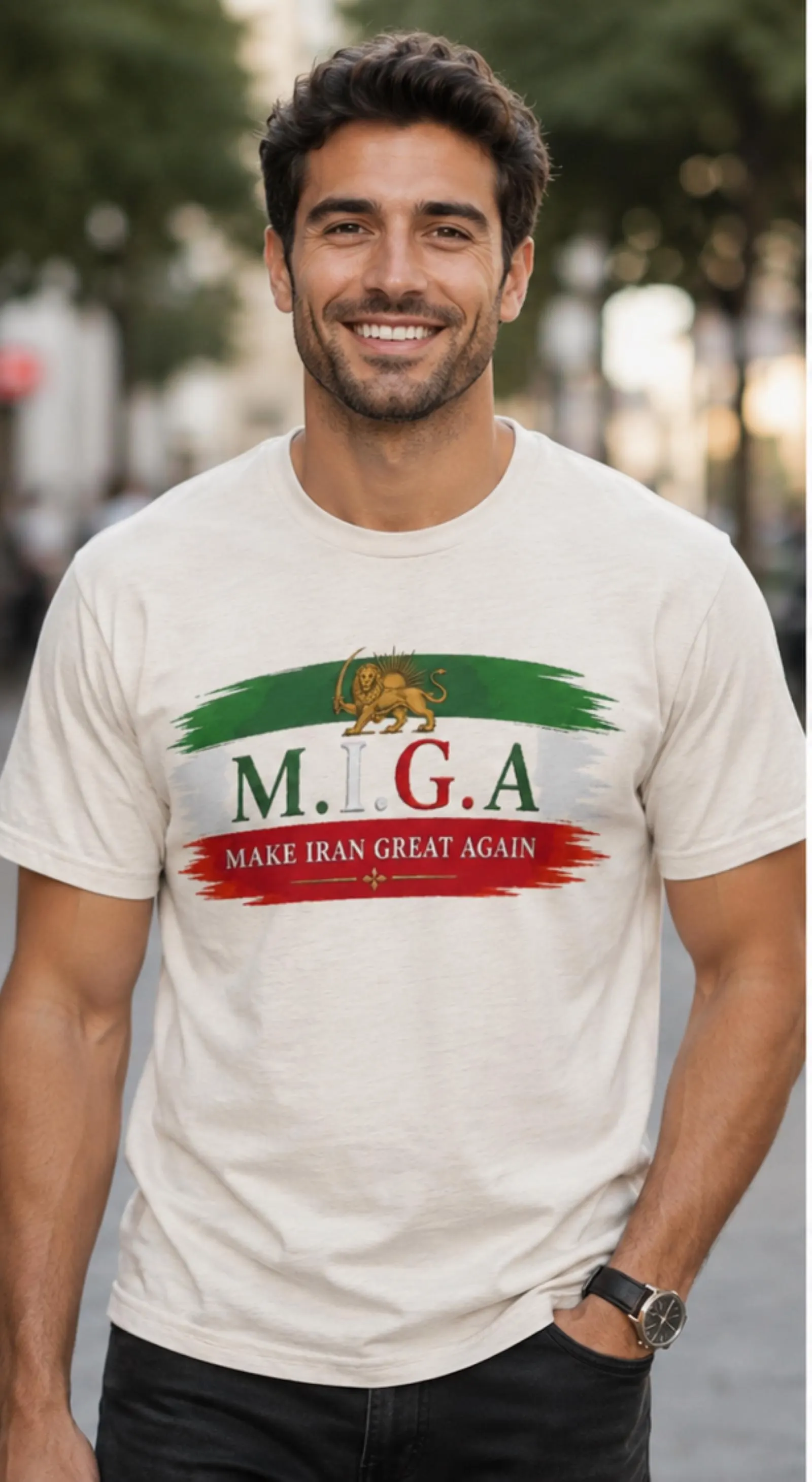 Social Justice Anti Regime M.I.G.A. Make Iran Great Again Cotton Men's Half-Sleeve T-Shirt Iran Activist Merch Peace Protest Human Rights