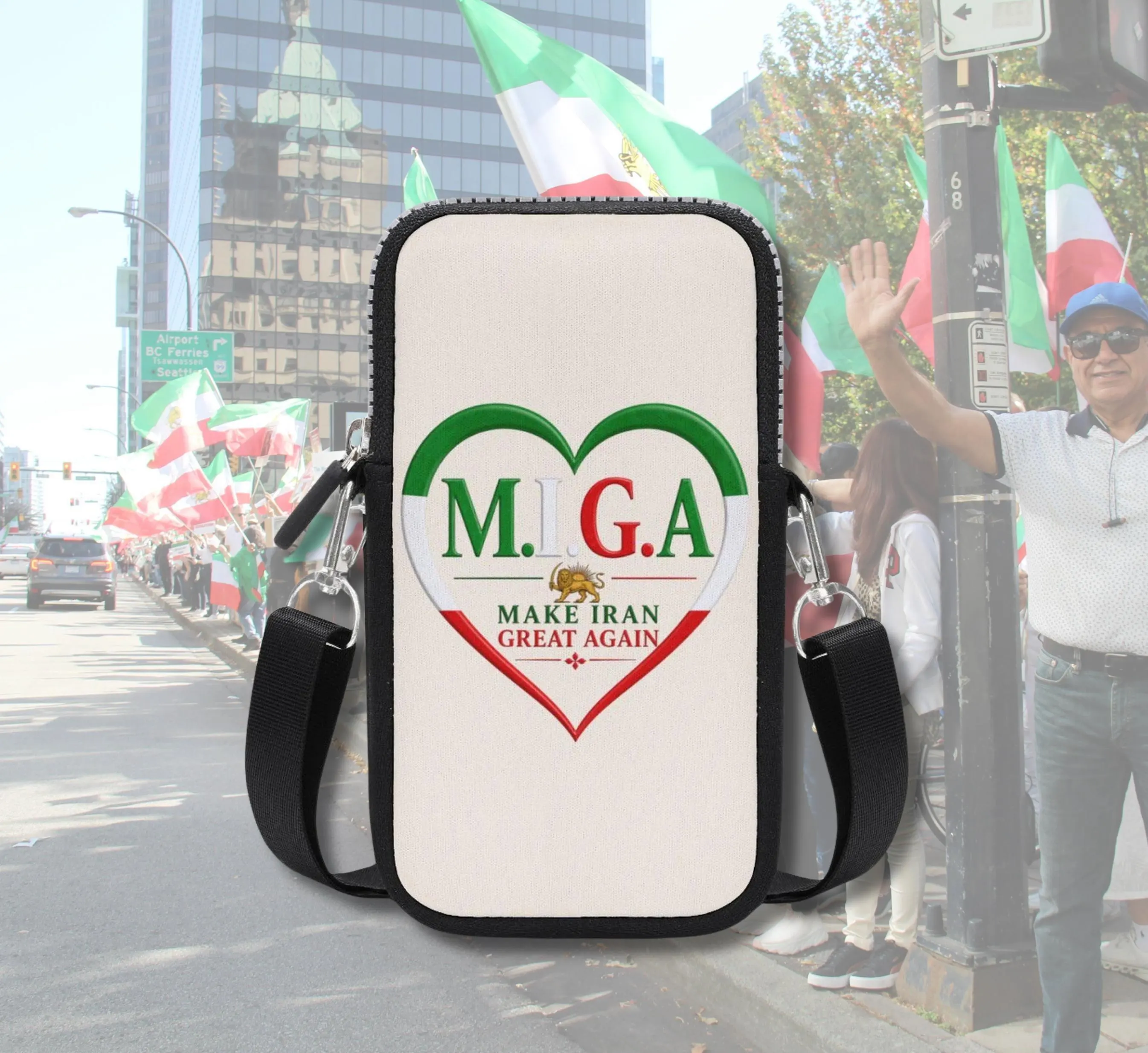 Free Iran Lion and Sun MIGA Activist Gift Idea for Protest Political Phone Bag Iran Pride Make Iran Great Social Justice Anti Regime Protest