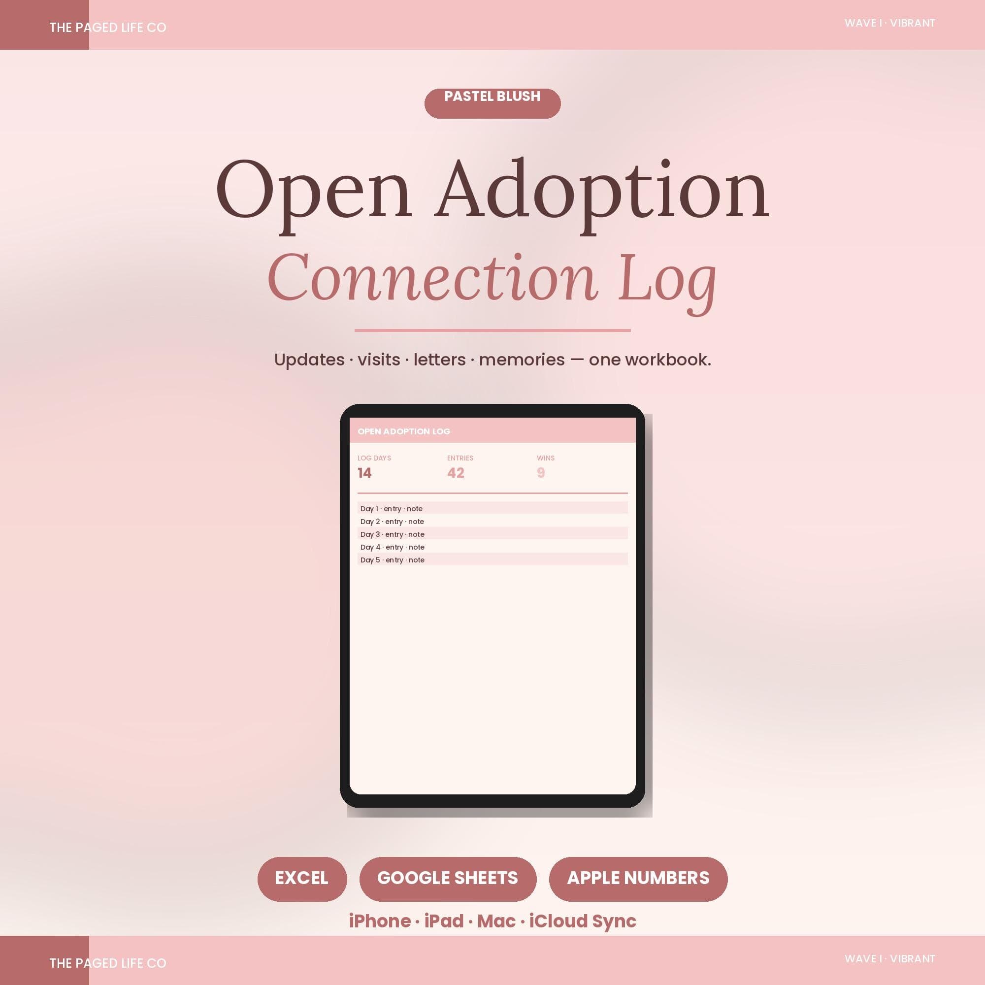 Open Adoption Log Spreadsheet | Updates Visits Letters Memories | 5 Aesthetic Themes | Instant Digital Download