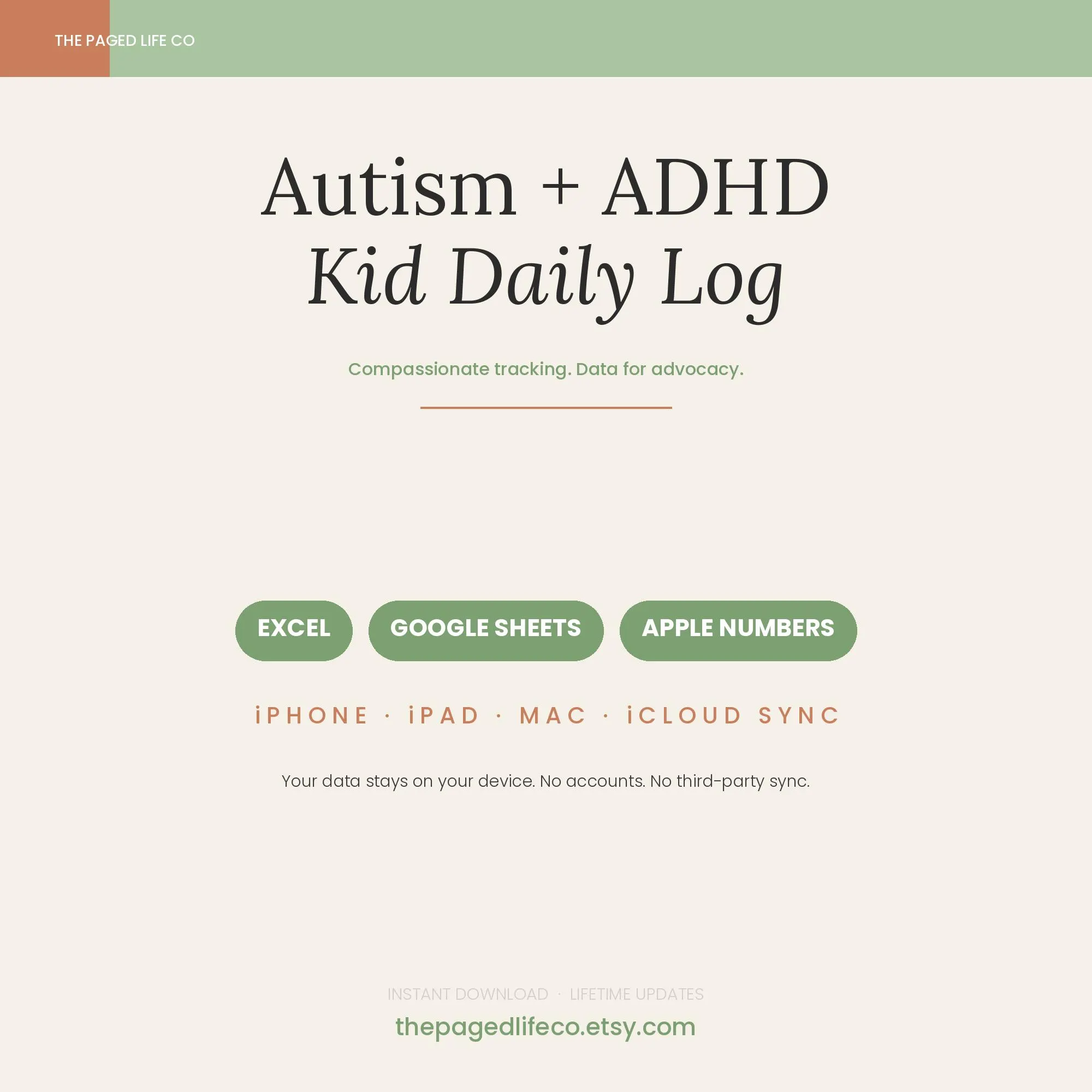 Autism ADHD Kid Daily Log Spreadsheet | Sensory Meltdowns Meds Wins | School Advocacy | Apple Numbers Google Sheets Excel | iCloud Sync