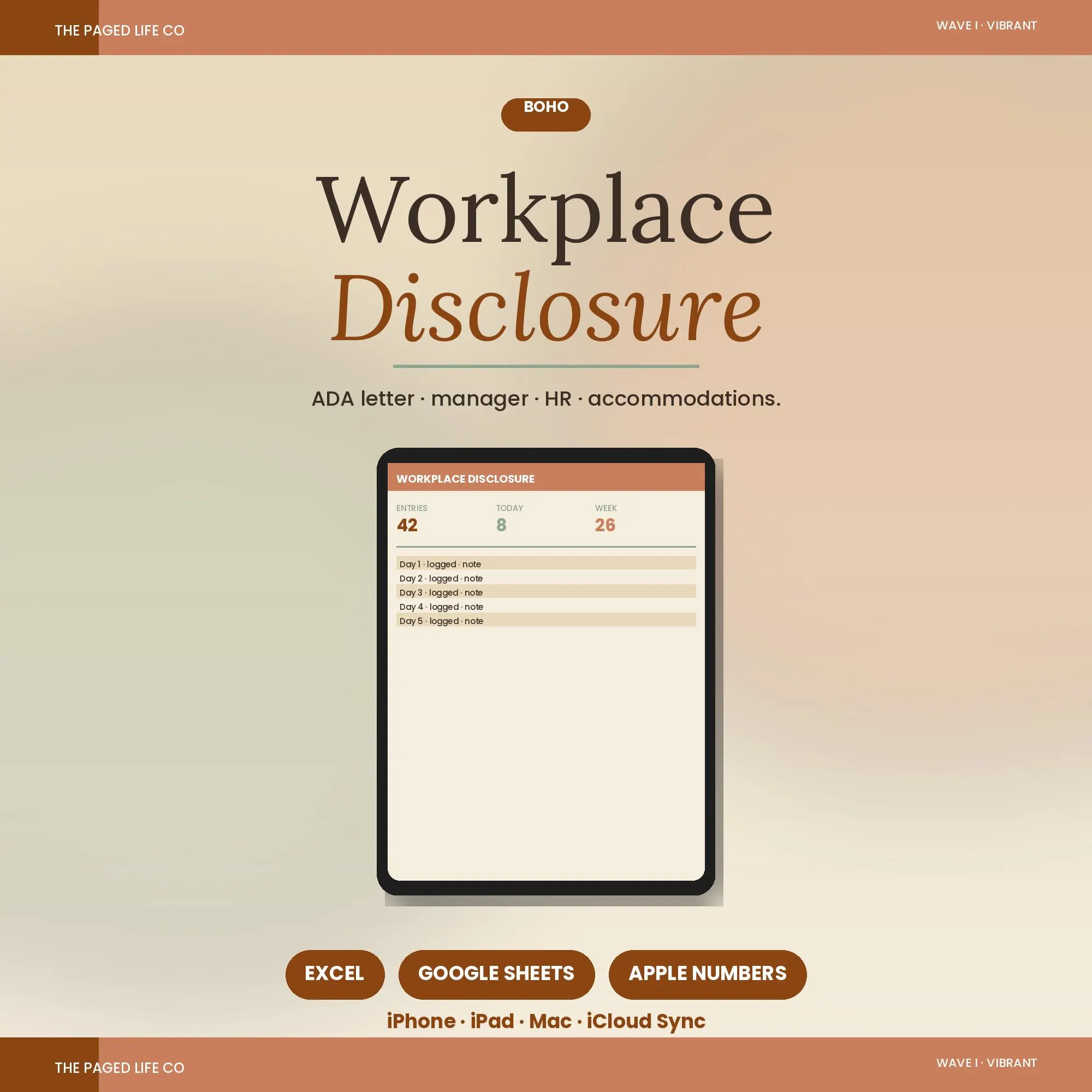 Workplace Disability Disclosure Spreadsheet | ADA Letter Manager HR Accommodations | 5 Aesthetic Themes | Instant Digital Download