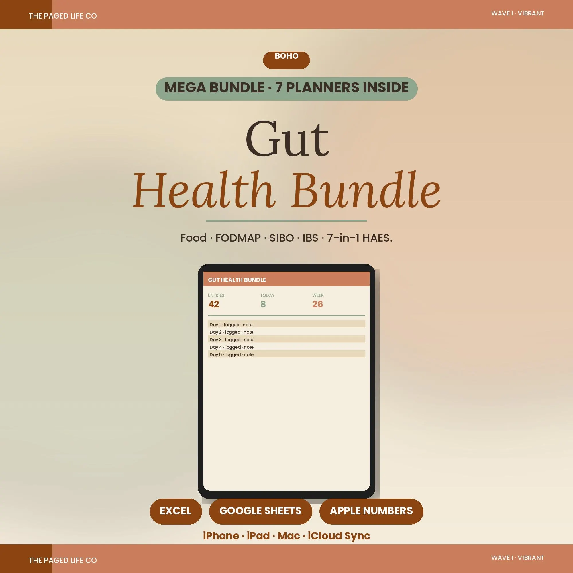 Gut Health Mega Bundle Spreadsheet | Food Symptom FODMAP SIBO IBS Bowel | 5 Aesthetic Themes | Instant Digital Download