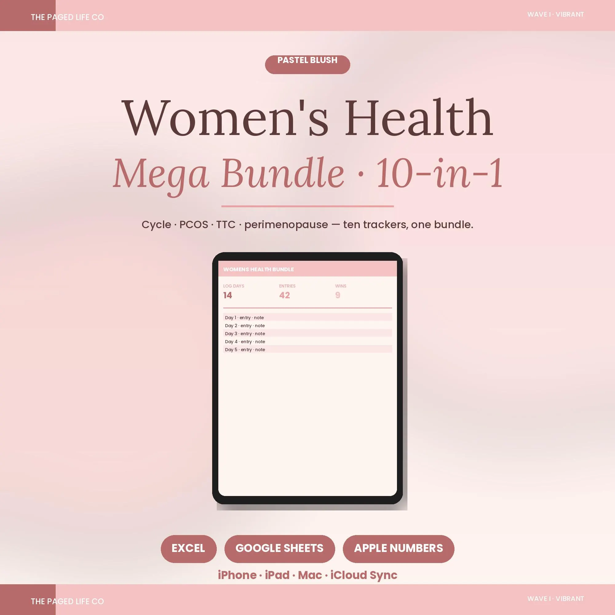 Womens Health Mega Bundle Spreadsheet | Cycle PCOS TTC Peri | 5 Aesthetic Themes | Instant Digital Download
