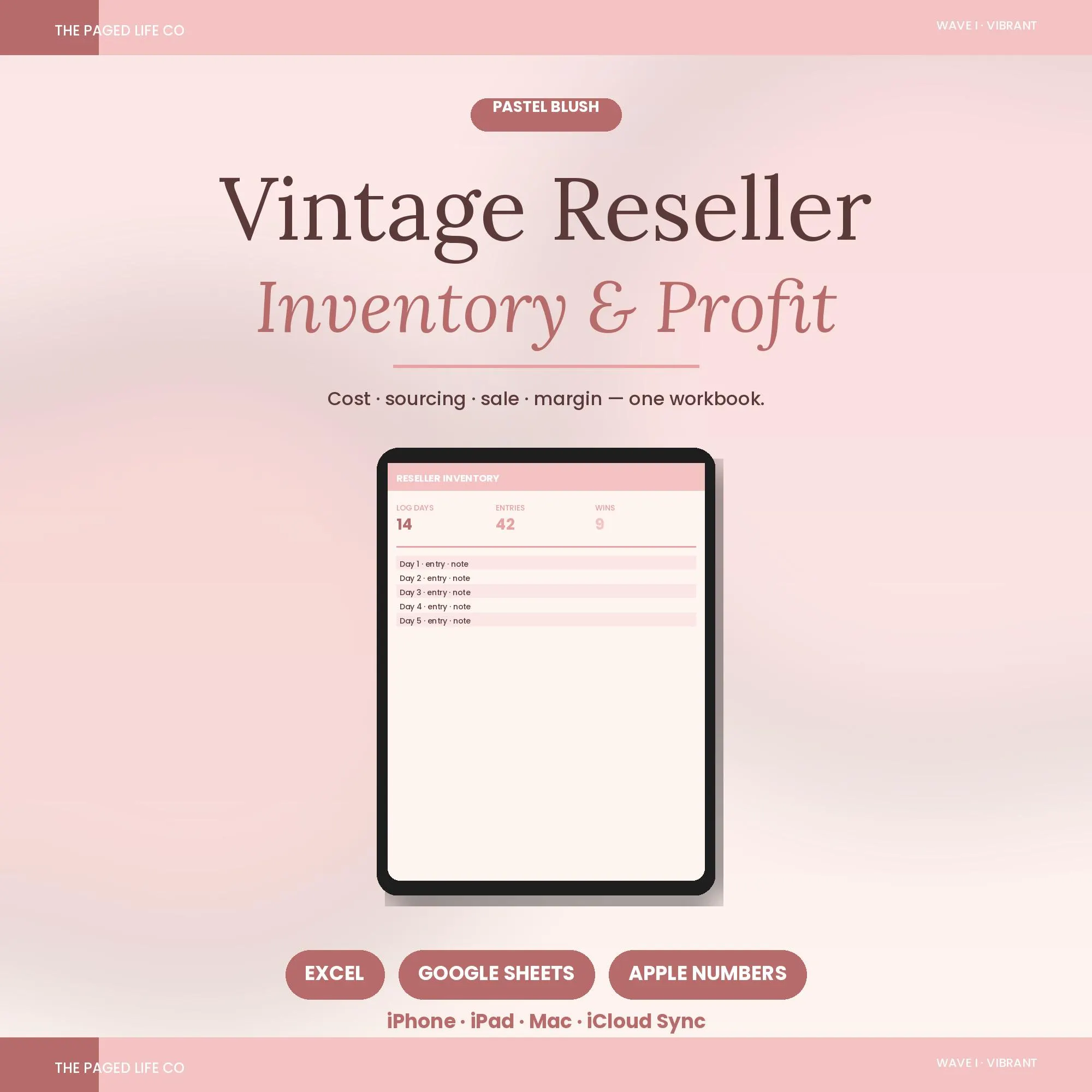 Vintage Reseller Inventory Spreadsheet | Cost Sourcing Sale Margin | 5 Aesthetic Themes | Instant Digital Download