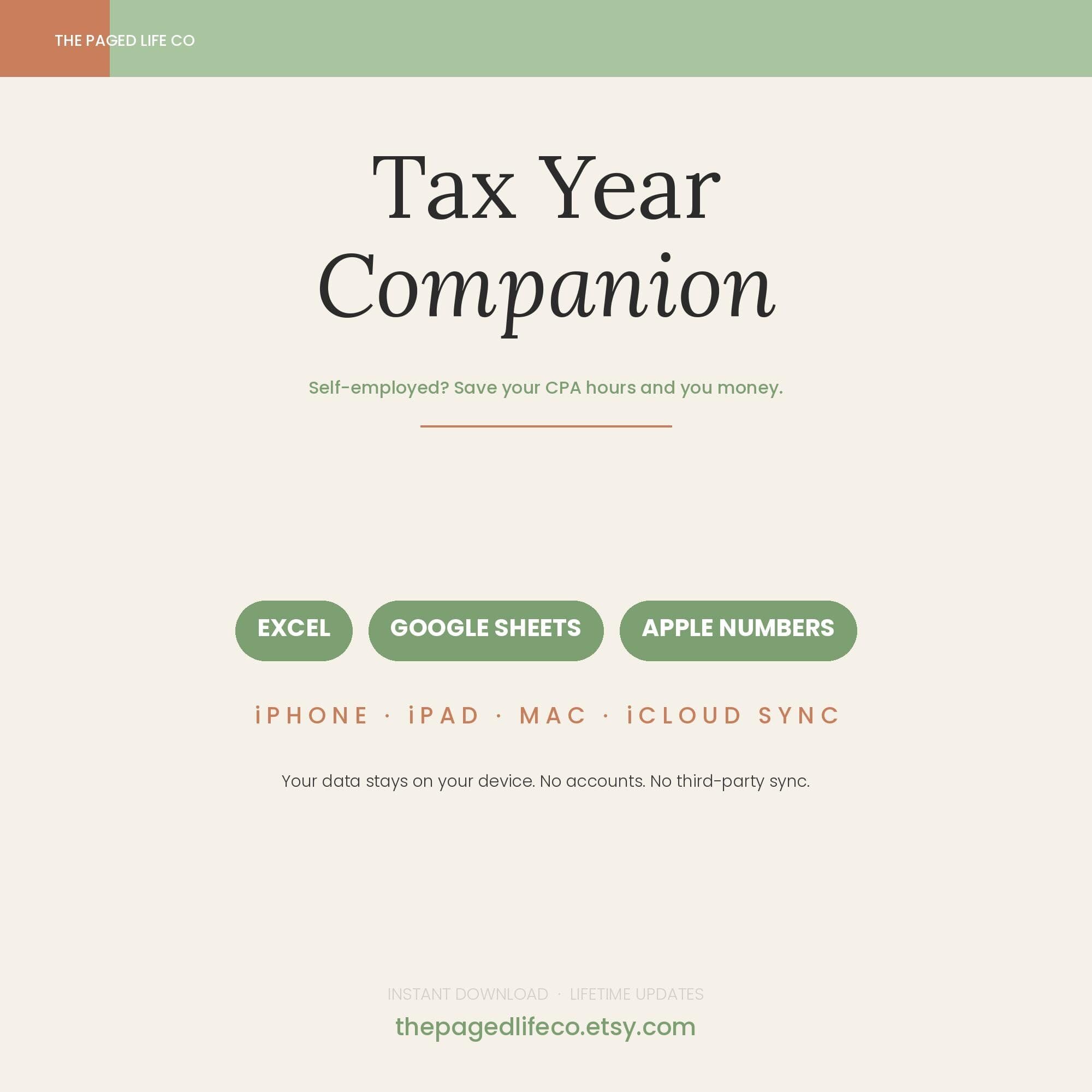 Self Employed Tax Year Companion Spreadsheet | Income Expenses Mileage Quarterly | Apple Numbers Google Sheets Excel | iCloud Sync