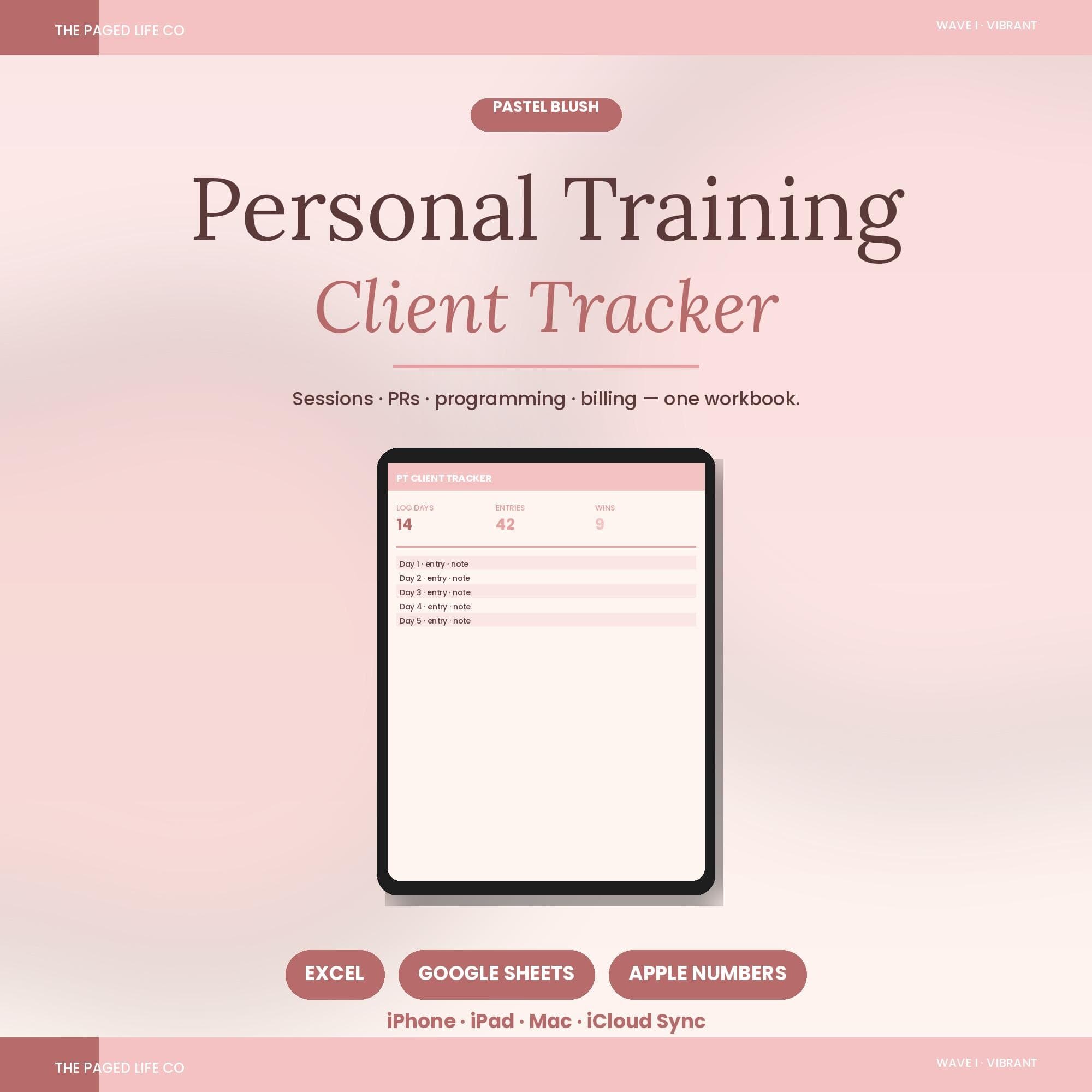 Personal Training Client Tracker Spreadsheet | Sessions PRs Programming Billing | 5 Aesthetic Themes | Instant Digital Download