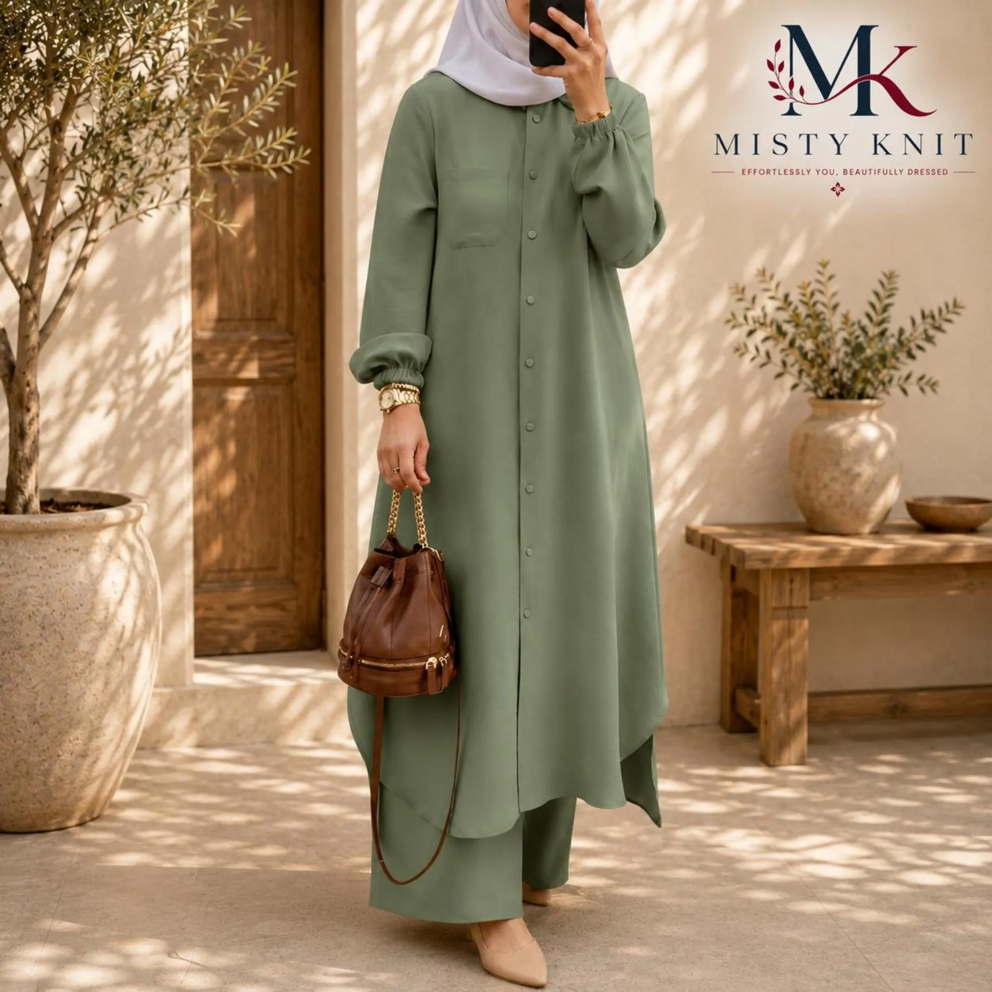 Modest Two Piece Set, Long Tunic, Wide Leg Pants, Islamic Clothing