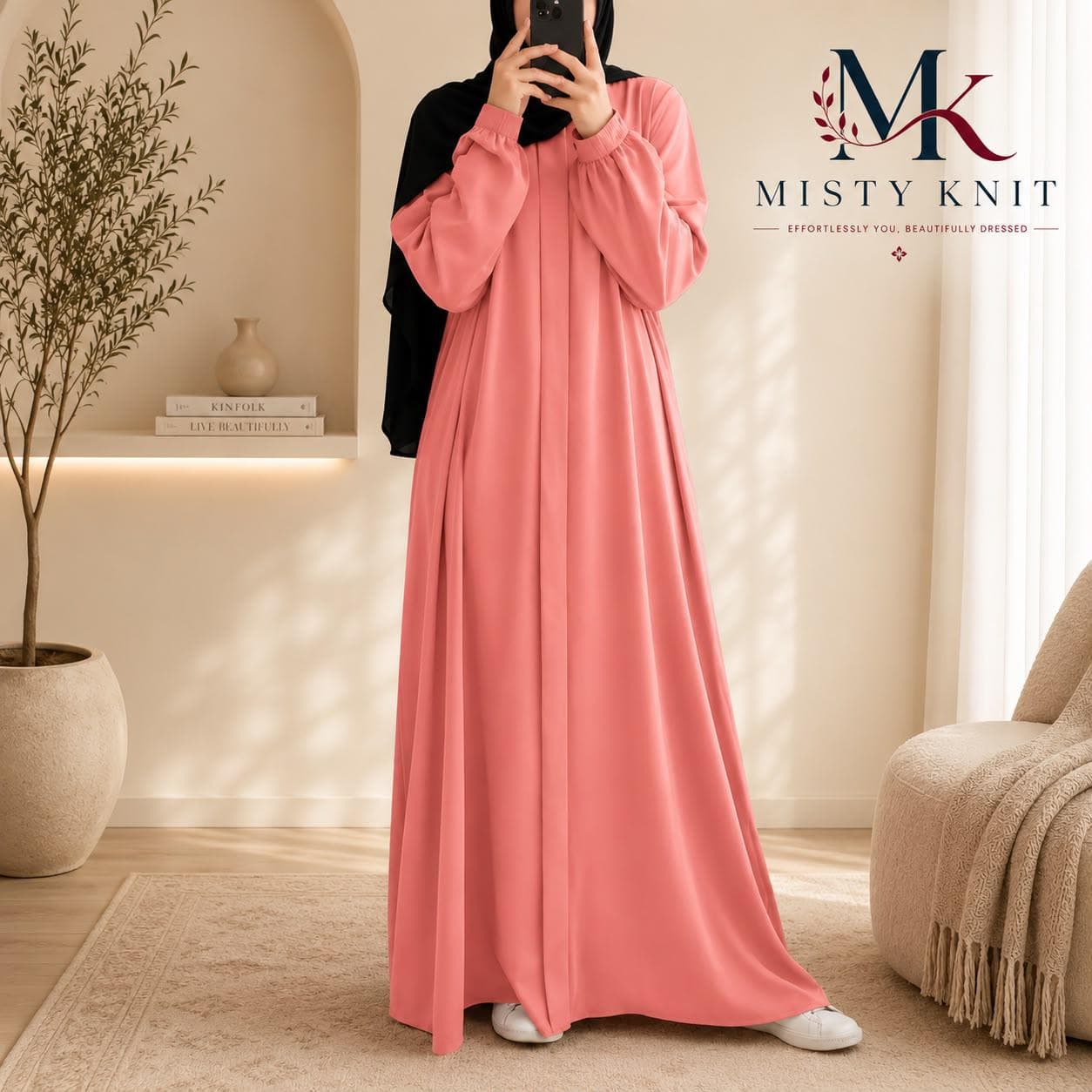 Long Sleeve Kaftan Maxi Dress, Loose Fit Abaya, Modest Islamic Everyday Wear - image 3