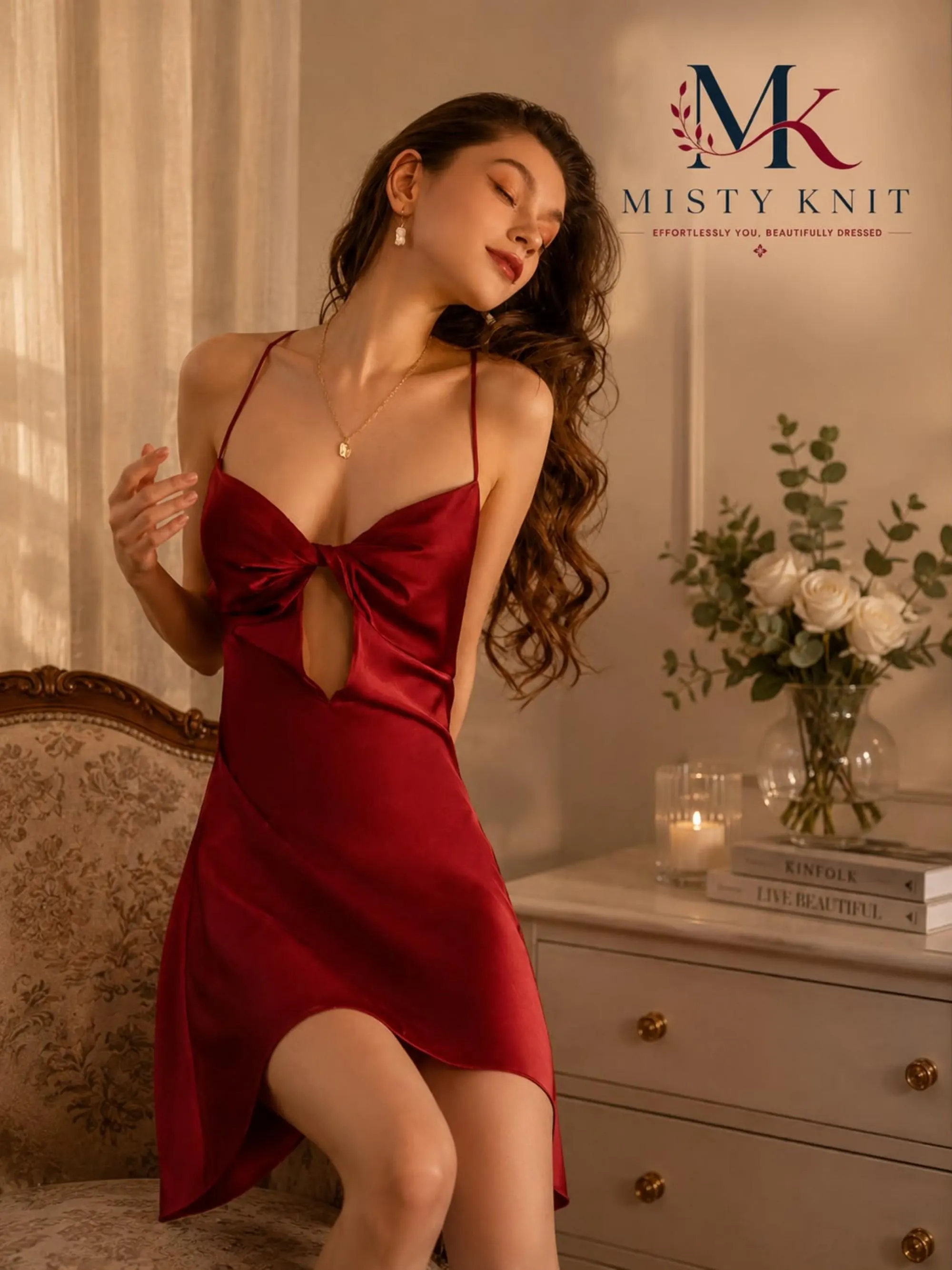 Ice Silk Nightgown and Robe Set, Satin Sleepwear, Bridal Lingerie, V-Neck Slip Dress - image 3