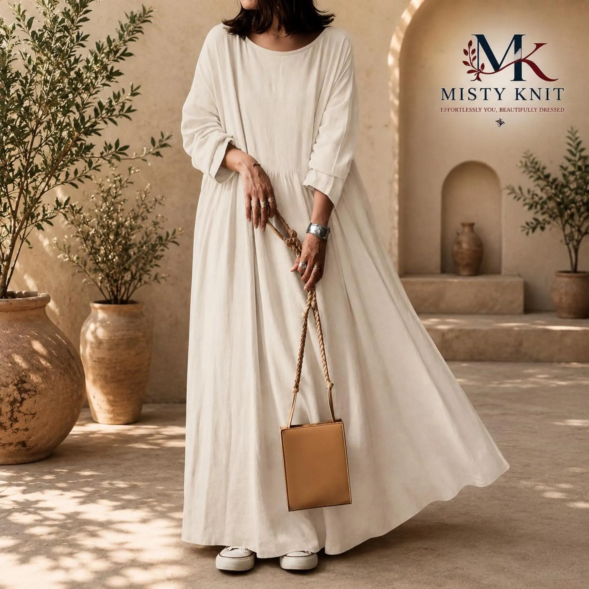 Cotton Maxi Dress, Modest Long Sleeve , Loose Fit Oversized , Casual Pocket Dress - image 5
