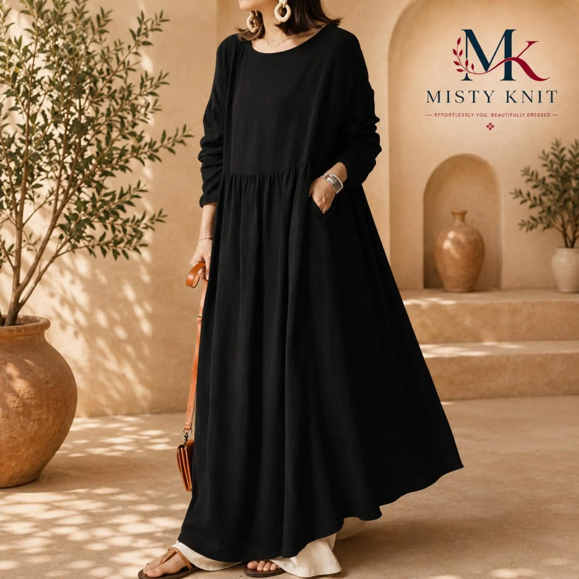 Cotton Maxi Dress, Modest Long Sleeve , Loose Fit Oversized , Casual Pocket Dress - image 3