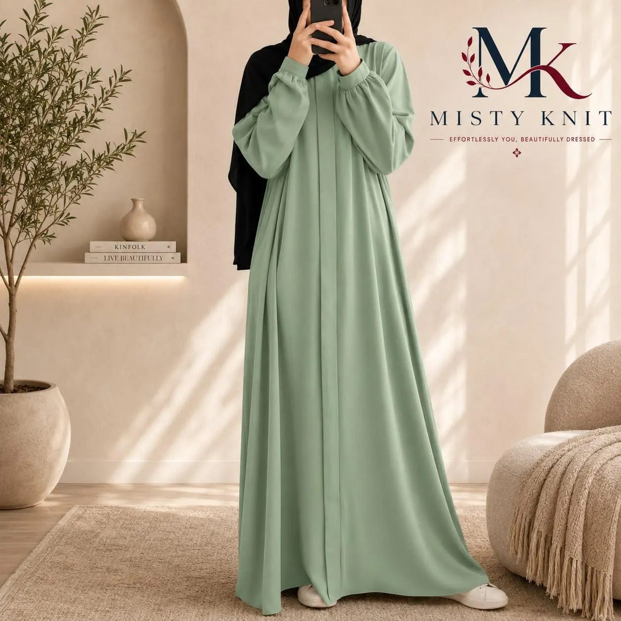 Long Sleeve Kaftan Maxi Dress, Loose Fit Abaya, Modest Islamic Everyday Wear - image 4