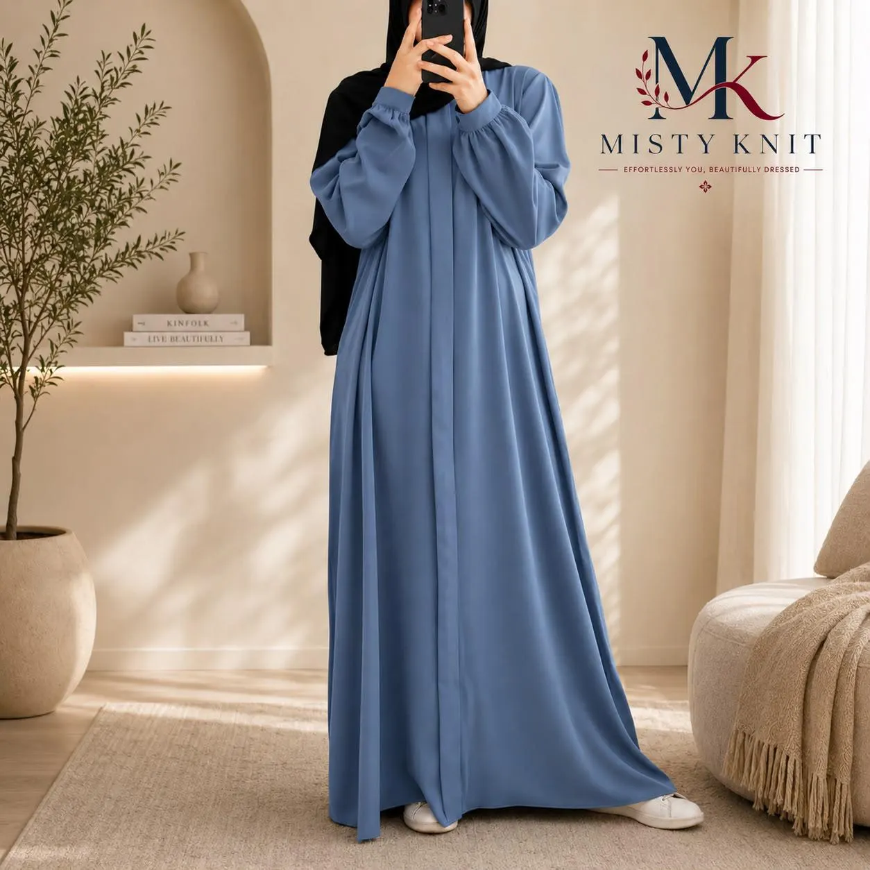 Long Sleeve Kaftan Maxi Dress, Loose Fit Abaya, Modest Islamic Everyday Wear