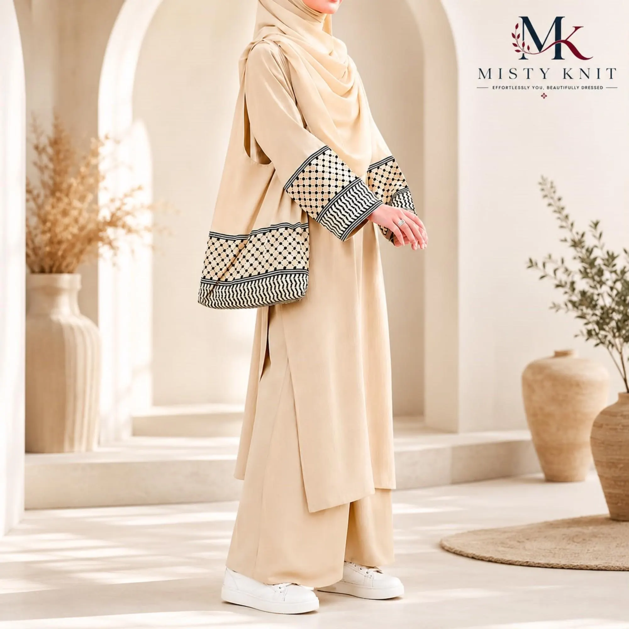 Cotton Linen Coord Set, Oversized Tunic, Wide Leg Pants, Modest Casual Wear