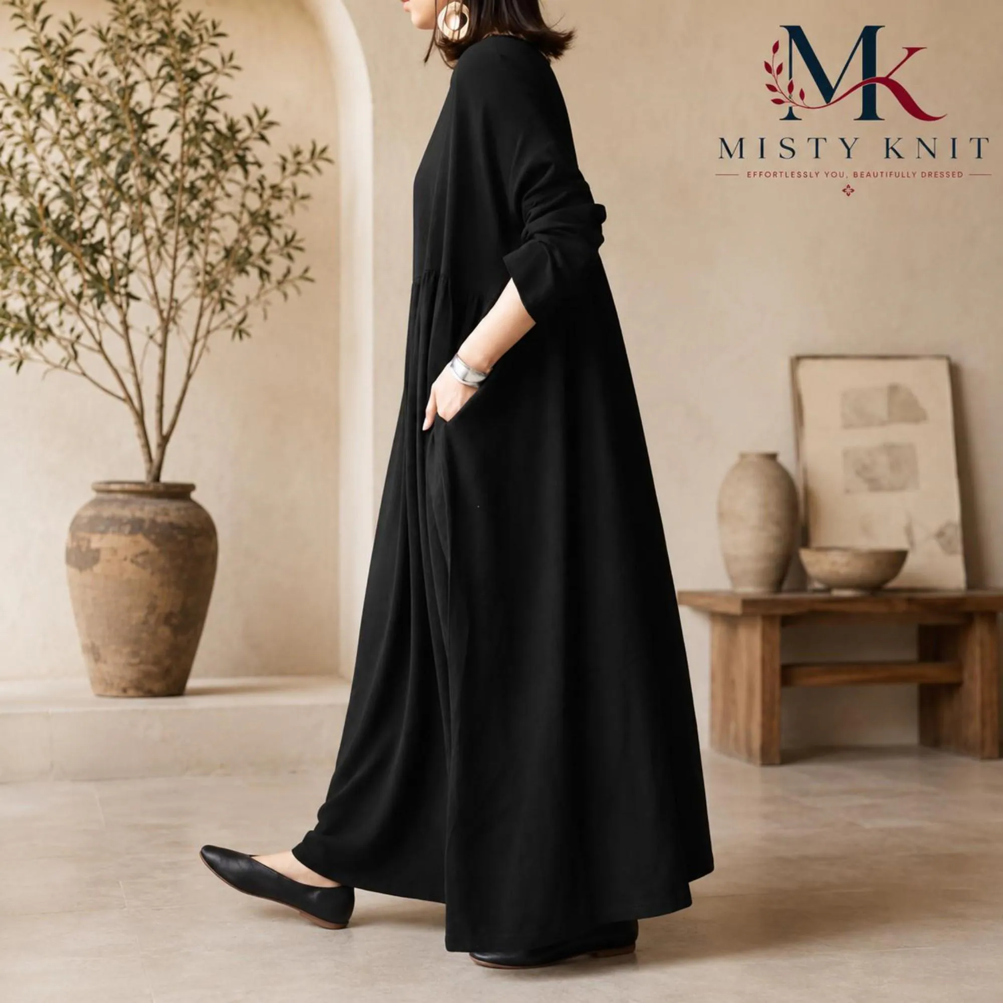 Cotton Maxi Dress, Modest Long Sleeve , Loose Fit Oversized , Casual Pocket Dress - image 4