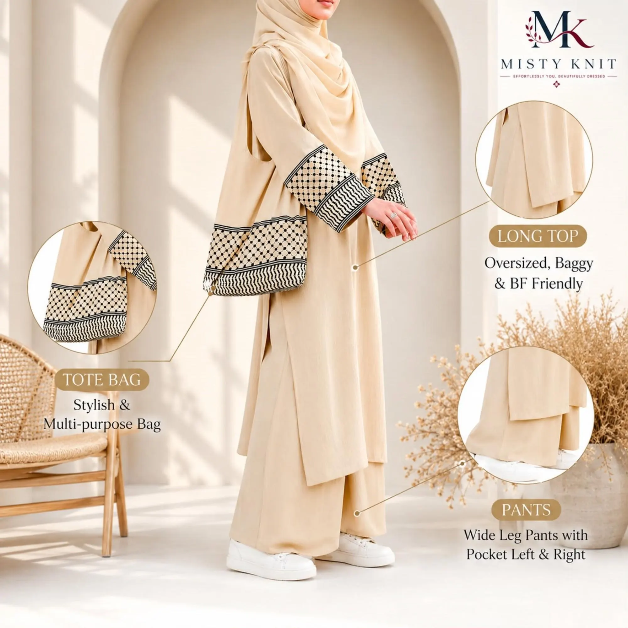 Cotton Linen Coord Set, Oversized Tunic, Wide Leg Pants, Modest Casual Wear - image 5
