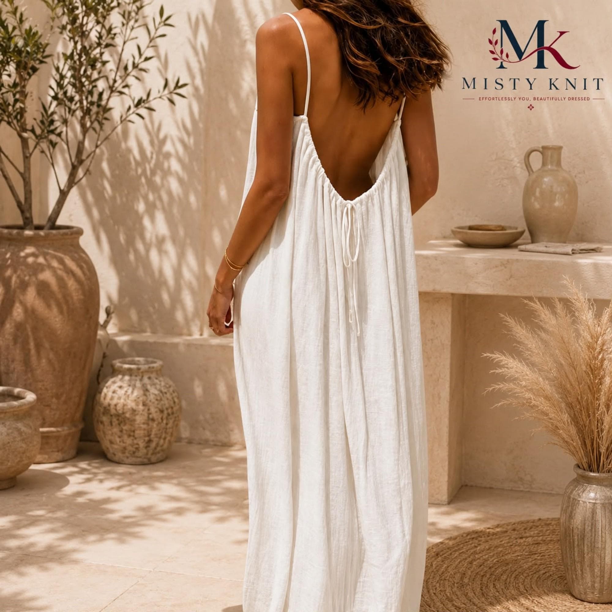 Backless Boho Maxi Dress, Lightweight Polyester Beach Vacation Slip Dress