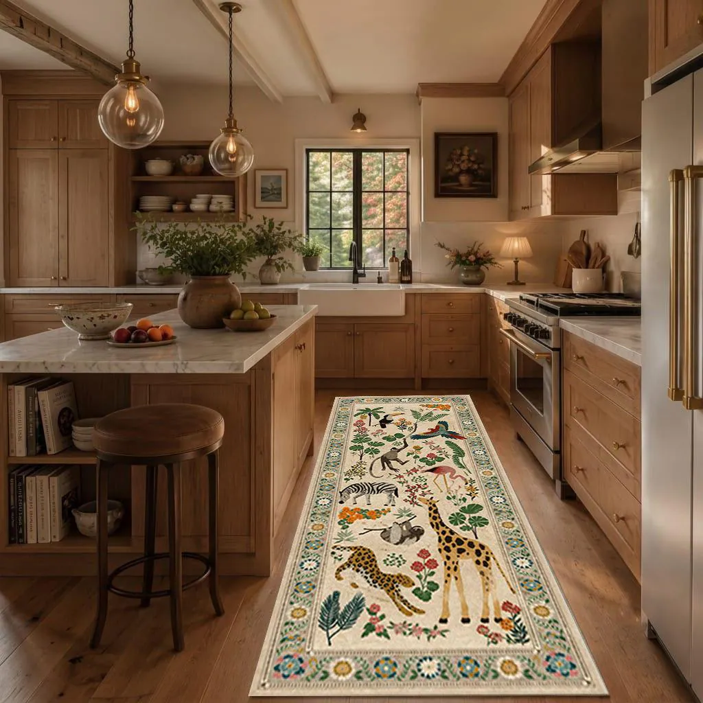 Jungle Animal Kitchen Runner Rug, Tropical Floral Washable Runner, Vintage Botanical Hallway Rug, Safari Kitchen Mat - image 5