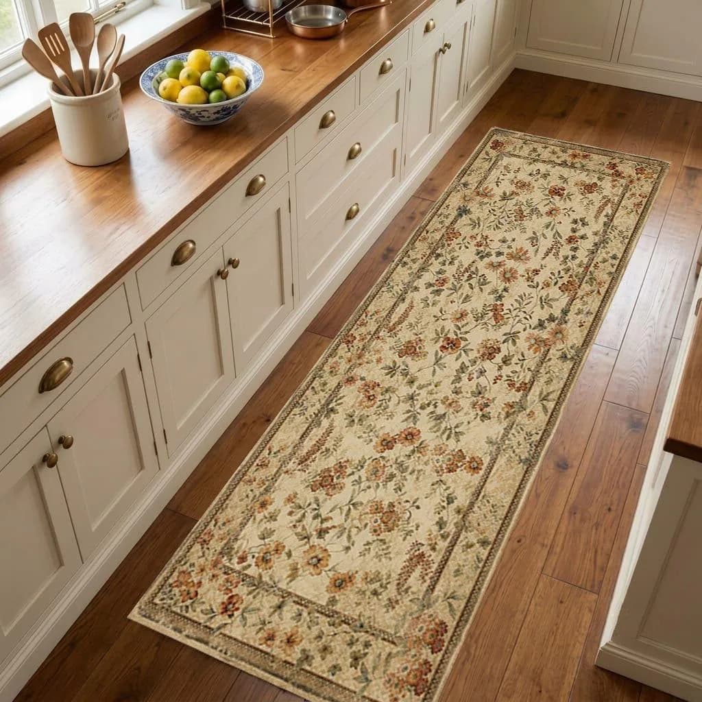 Terracotta Vintage Kitchen Runner Rug, Distressed Medallion Oriental Hallway Carpet, Rust Orange Boho Kitchen Decor, Custom Size Runner