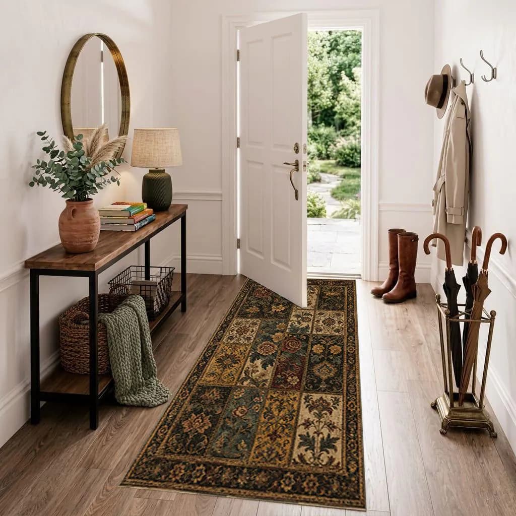 Vintage Style Patchwork Runner Rug, Traditional Printed Hallway Mat, Distressed Antique Look Kitchen Runner,Boho Floral Entryway Floor Mat - image 3
