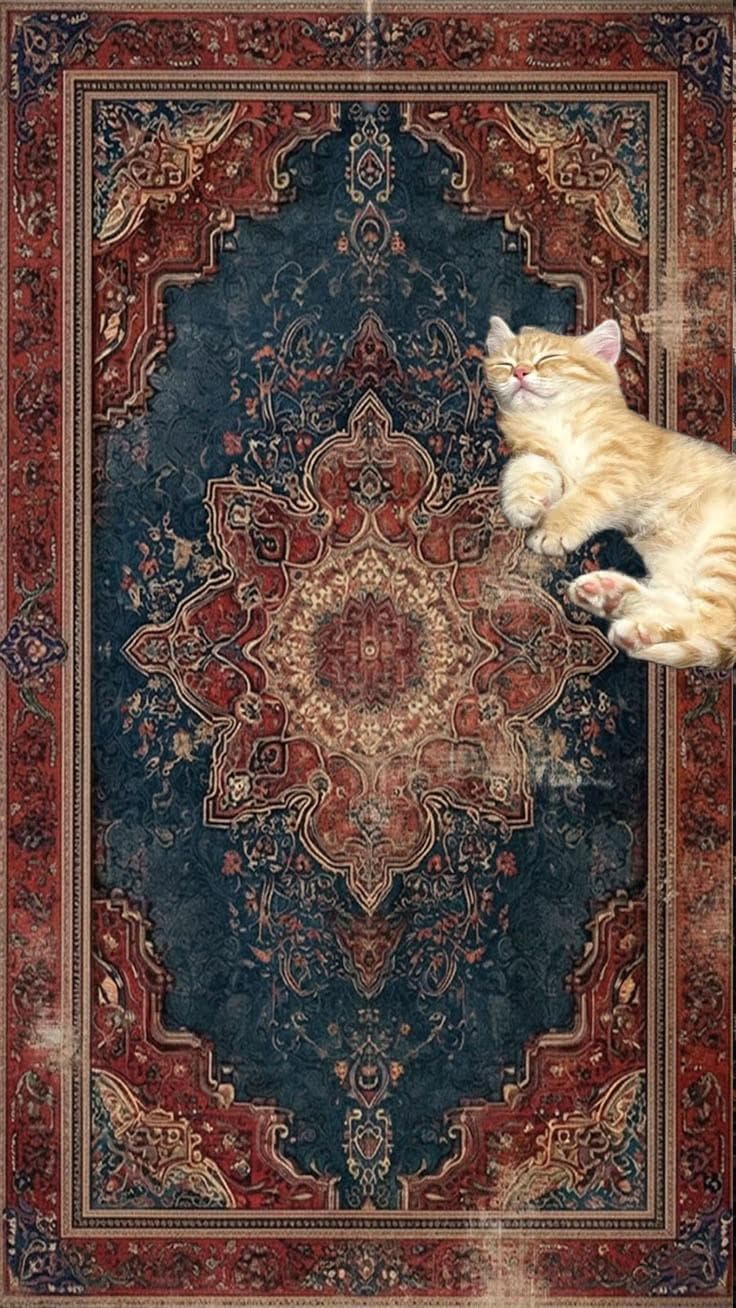 Vintage Distressed Area Rug, Persian Medallion Digital Print Carpet, Traditional Blue and Red Boho Living Room Rug - image 3