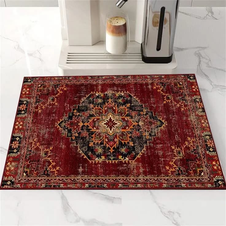 Vintage Oriental Coffee Bar Mat, Non-Slip Espresso Machine Mat, Red Coffee Station Rug, Coffee Lover Gift - image 4