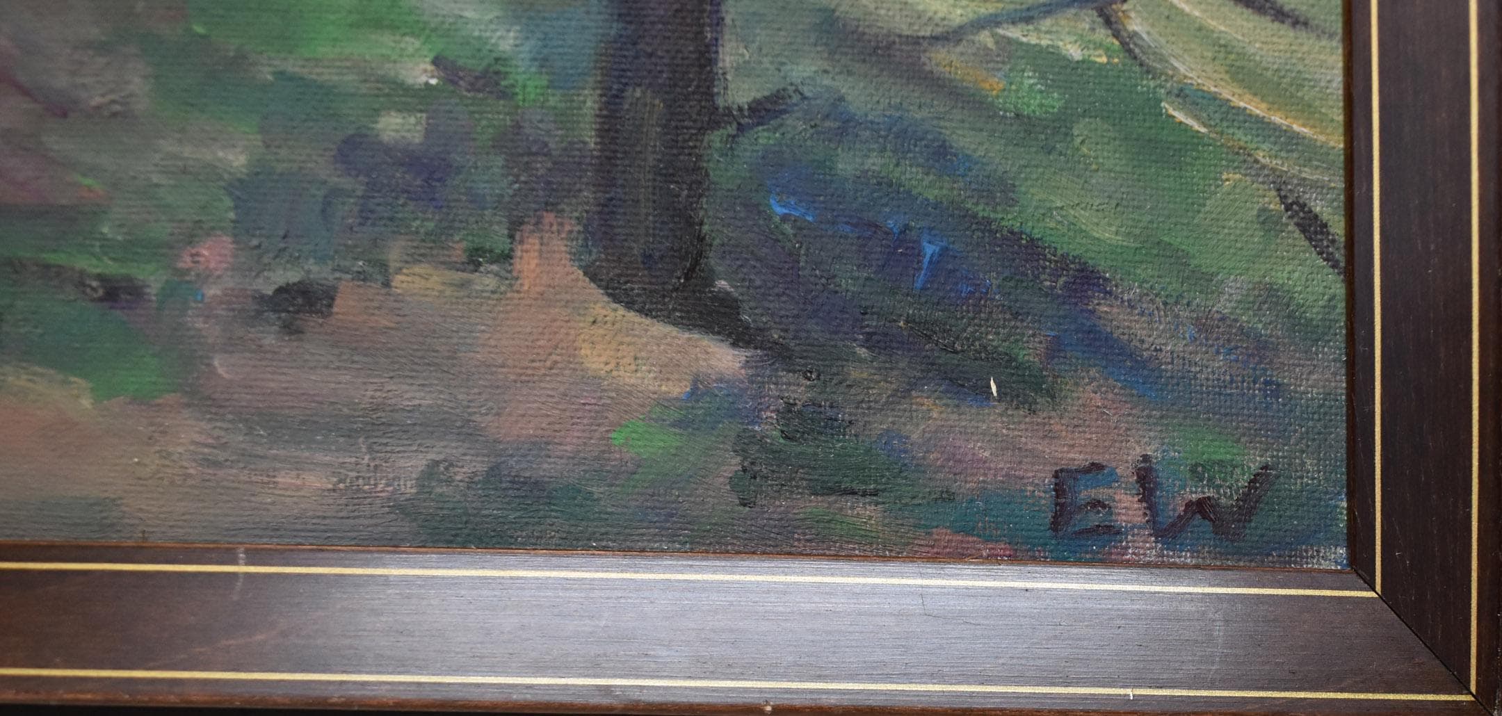 vintage impressionist  oil painting house on hill with trees artist signed - image 4