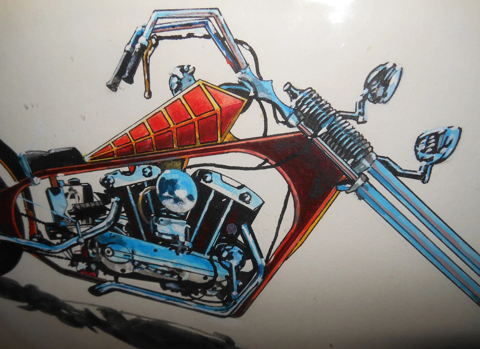 vintage   art of  custom      Harley chopper  painting artist signed - image 3