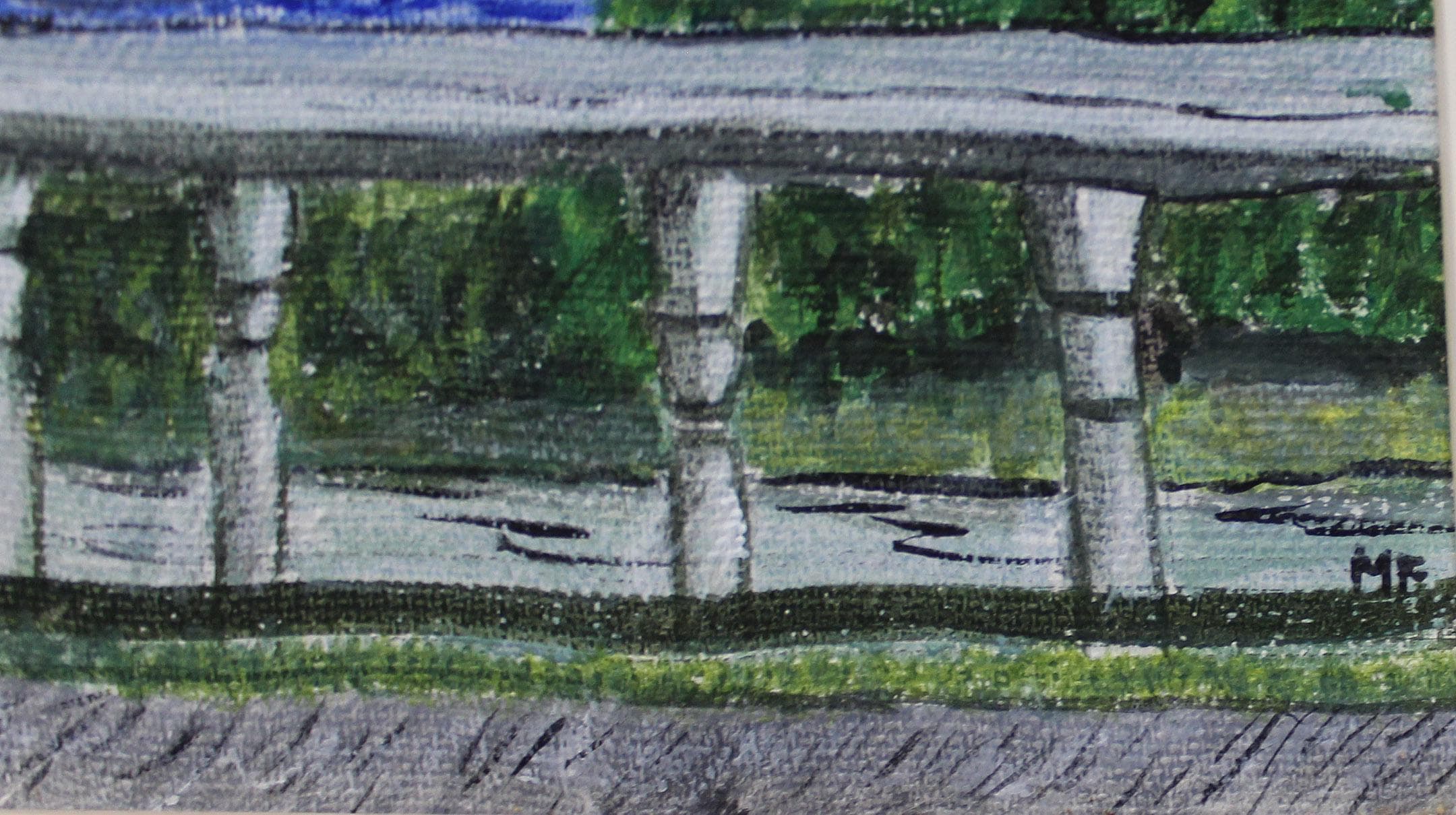 vintage on the bay  oil painting of penobscot bay boats off porch artist signed - image 3
