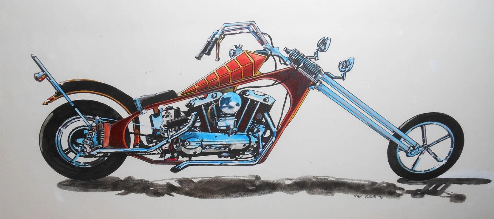 vintage   art of  custom      Harley chopper  painting artist signed - image 4