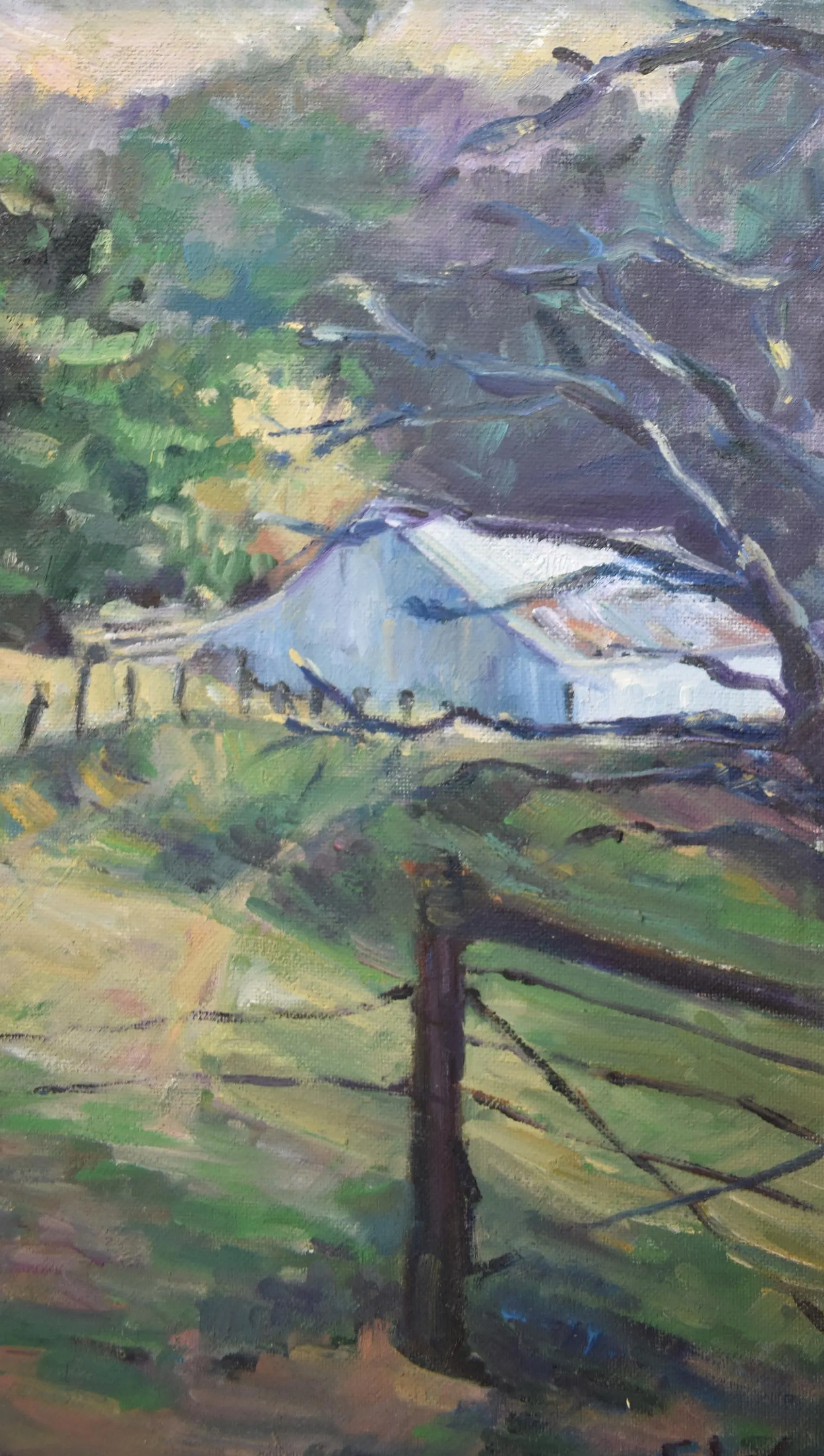 vintage impressionist  oil painting house on hill with trees artist signed - image 5