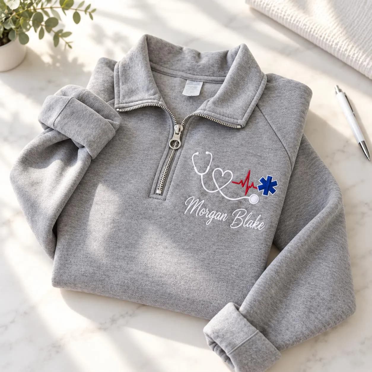 Personalized Embroidered EMT Quarter Zip Sweatshirt, Paramedic Pullover, EMS First Responder Gift, Custom Name Medical Sweatshirt