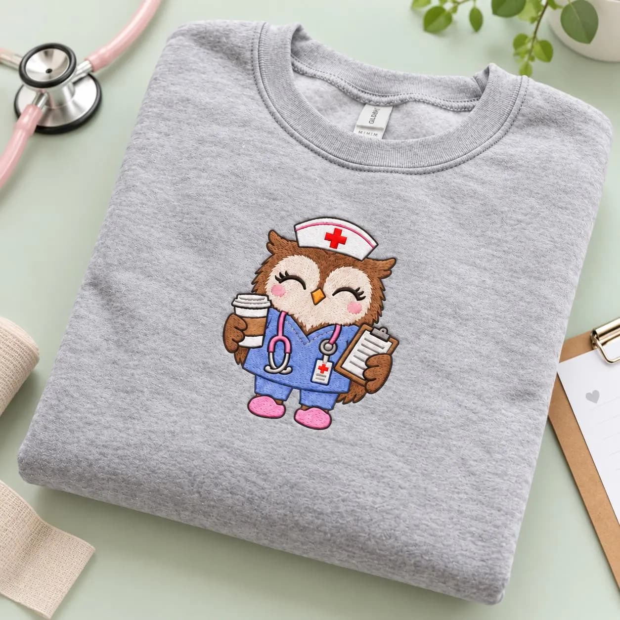 Embroidered Owl Nurse Sweatshirt, Nurse Crewneck, Night Shift Nurse Gift, Nursing Student Gift, RN Graduation Gift, Cute Nurse Shirt - image 3