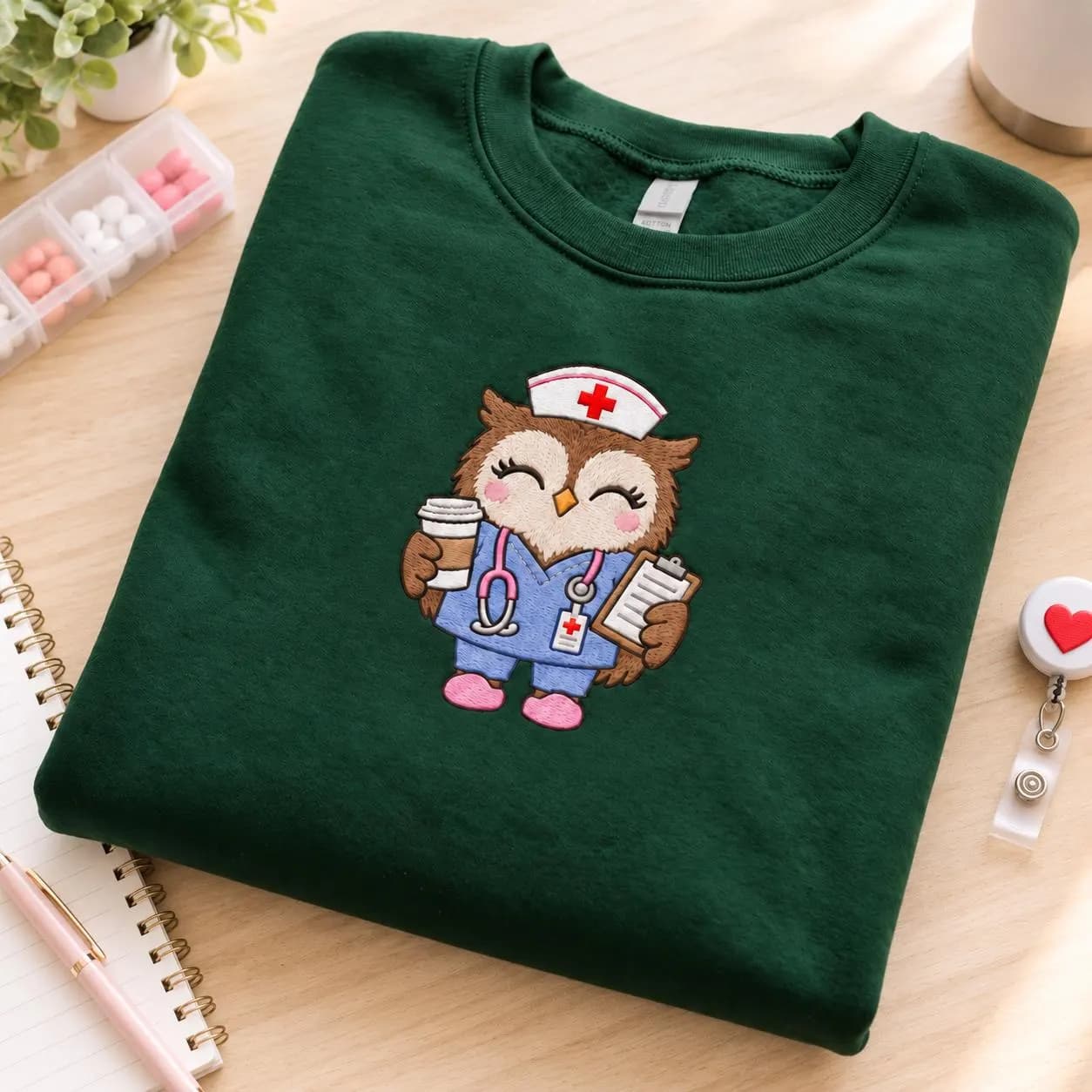 Embroidered Owl Nurse Sweatshirt, Nurse Crewneck, Night Shift Nurse Gift, Nursing Student Gift, RN Graduation Gift, Cute Nurse Shirt