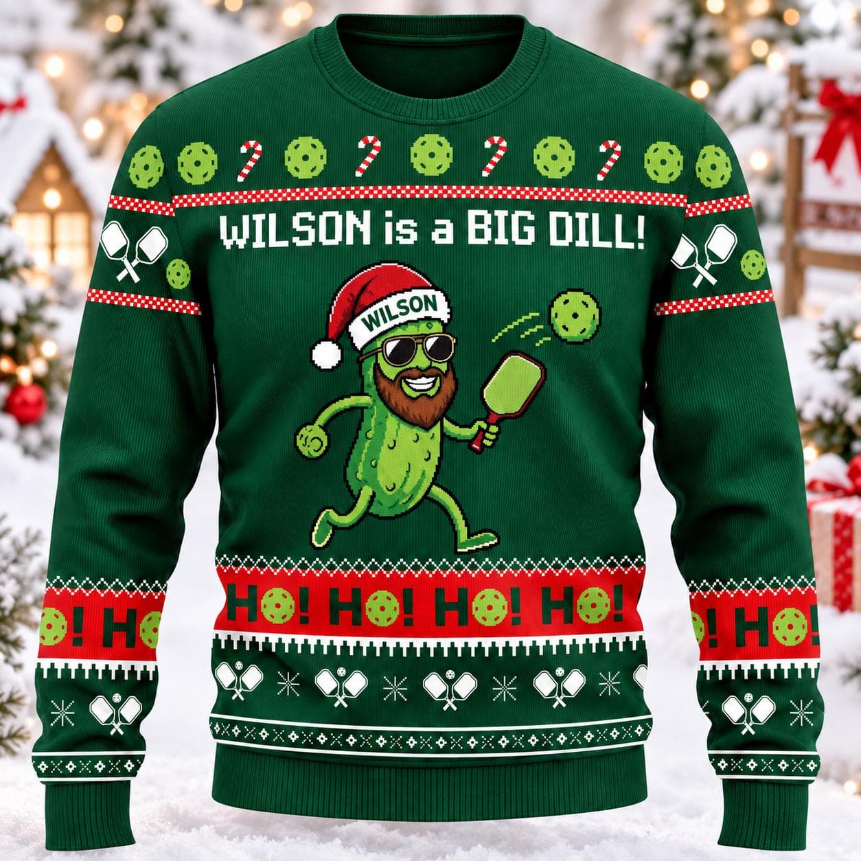 Personalized Funny Pickleball Ugly Christmas Sweater, Big Dill Pickleball Sweater, Pickleball Christmas Gift, Holiday Party Sweater