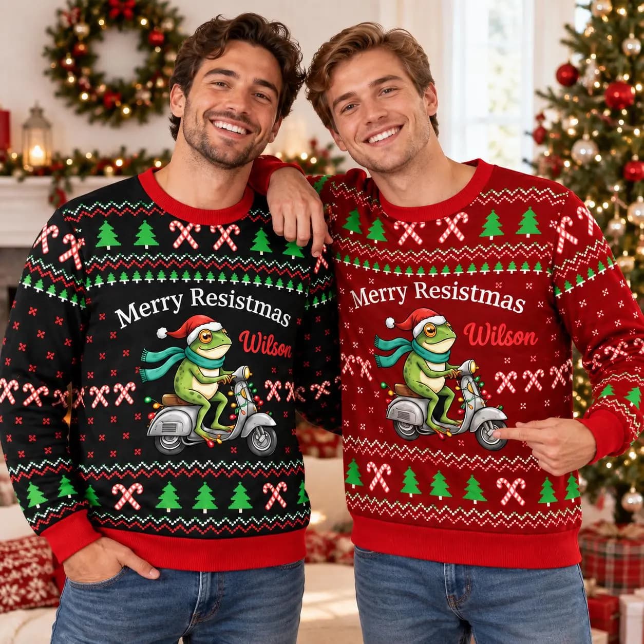 Personalized Frog Ugly Christmas Sweater, Custom Name Christmas Sweatshirt, Funny Frog Xmas Sweater, Frog Lover Gift, Holiday Party Sweater - image 5