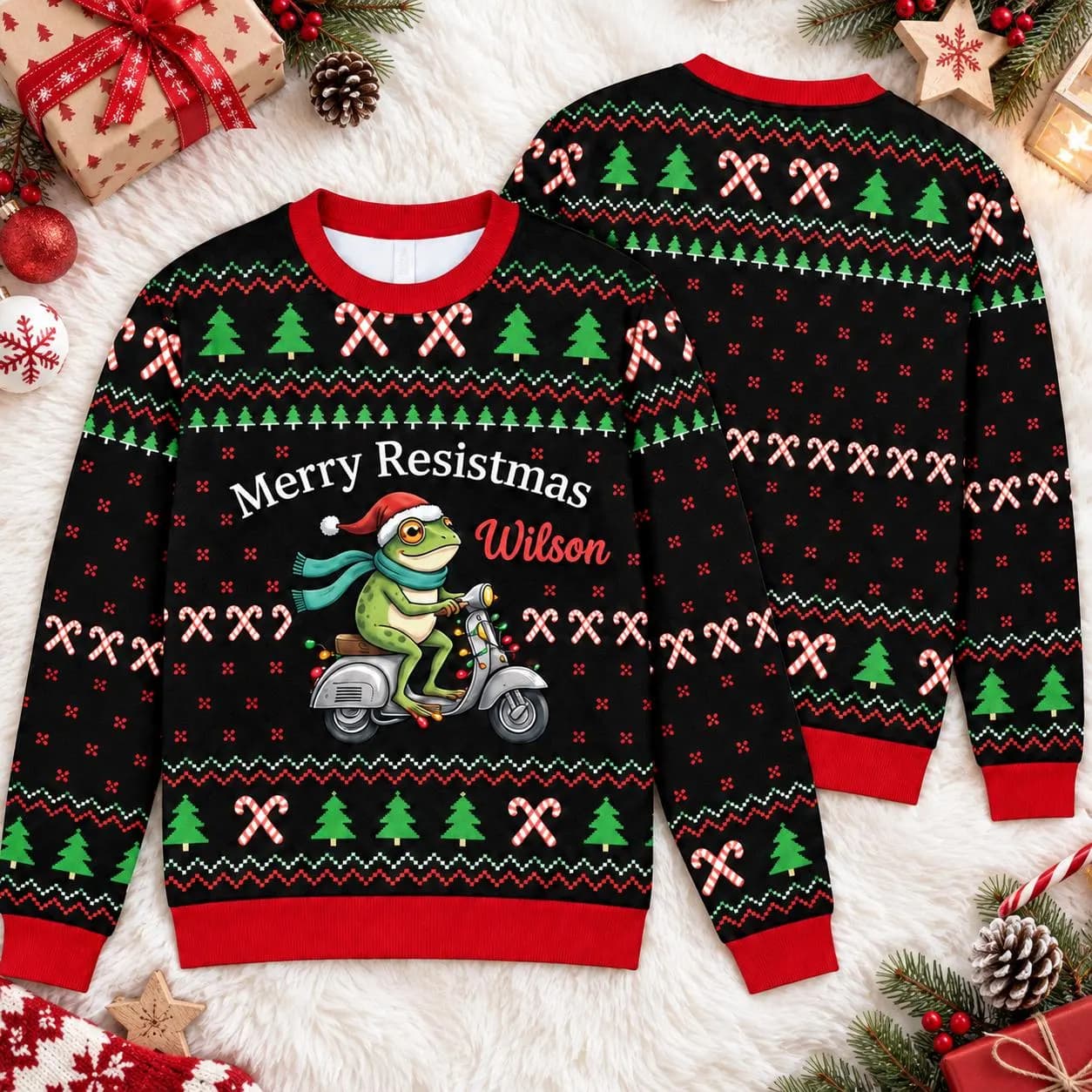 Personalized Frog Ugly Christmas Sweater, Custom Name Christmas Sweatshirt, Funny Frog Xmas Sweater, Frog Lover Gift, Holiday Party Sweater