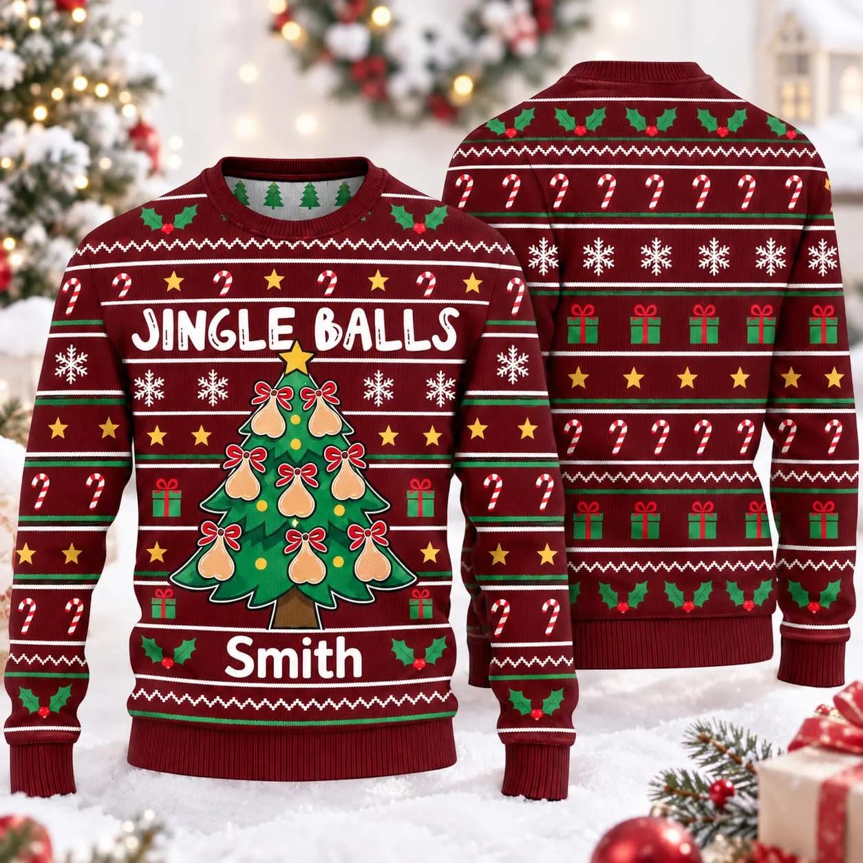 Personalized Jingle Balls Ugly Christmas Sweater, Custom Name Funny Xmas Sweatshirt, Adult Humor Christmas Gift, Holiday Party Sweater