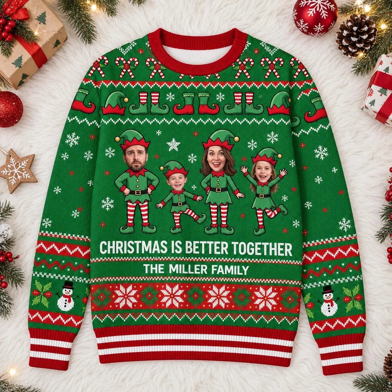 Custom Family Ugly Christmas Sweater, Personalized Face Sweater, Elf Family Christmas Sweatshirt, Custom Xmas Gift