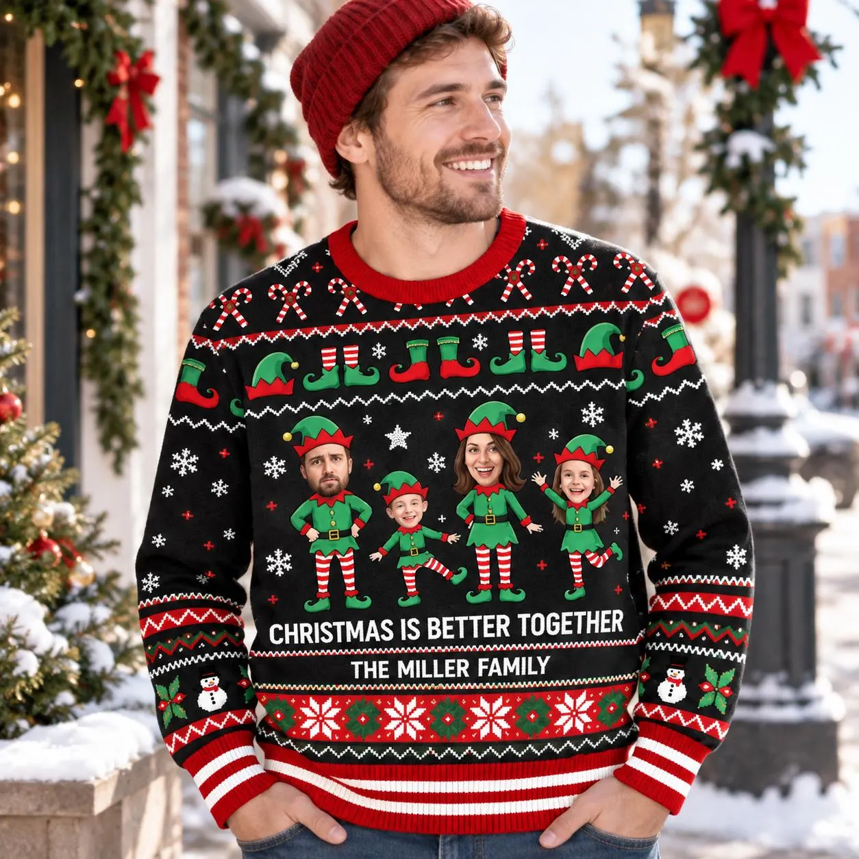 Custom Family Ugly Christmas Sweater, Personalized Face Sweater, Elf Family Christmas Sweatshirt, Custom Xmas Gift - image 5