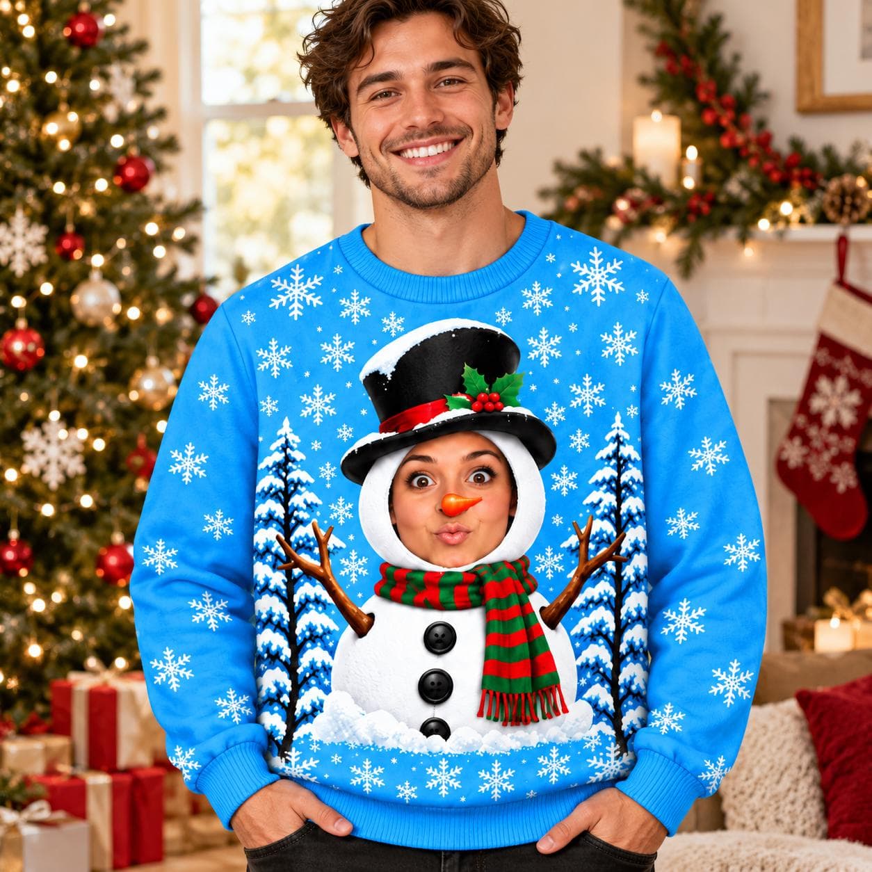 Custom Face Snowman Christmas Sweater, Personalized Photo Ugly Xmas Sweater, Funny Christmas Jumper, Custom Face Holiday Gift