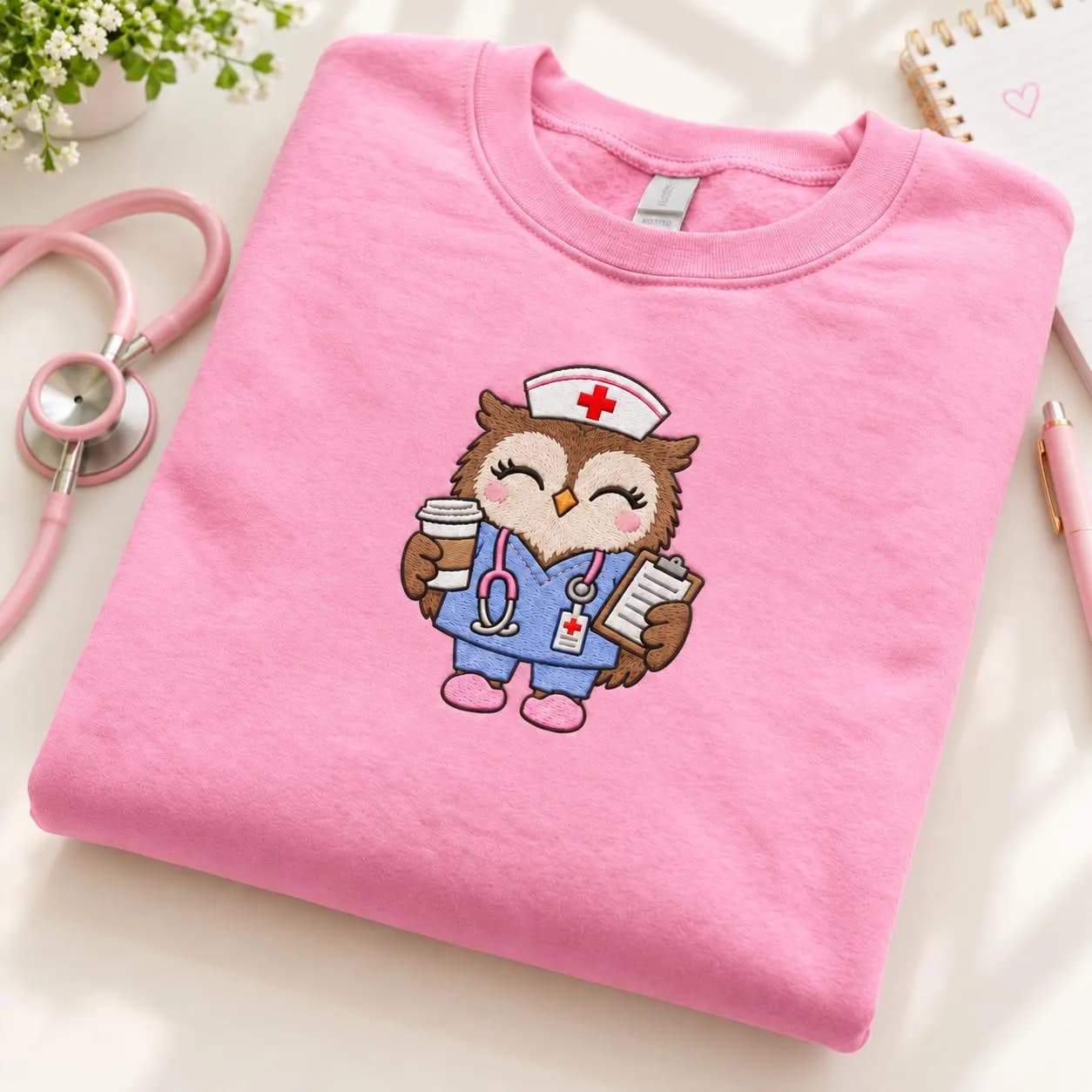 Embroidered Owl Nurse Sweatshirt, Nurse Crewneck, Night Shift Nurse Gift, Nursing Student Gift, RN Graduation Gift, Cute Nurse Shirt - image 4
