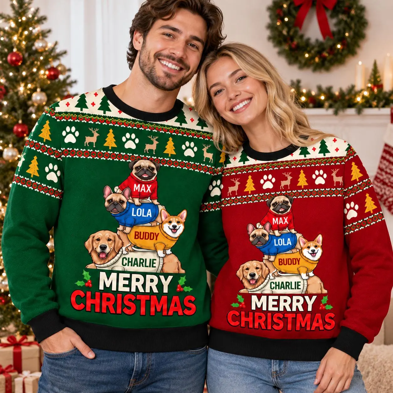 Custom Dog Name Christmas Sweater, Personalized Pet Ugly Xmas Jumper, Multiple Dogs Christmas Sweater, Dog Mom Dad Gift - image 4